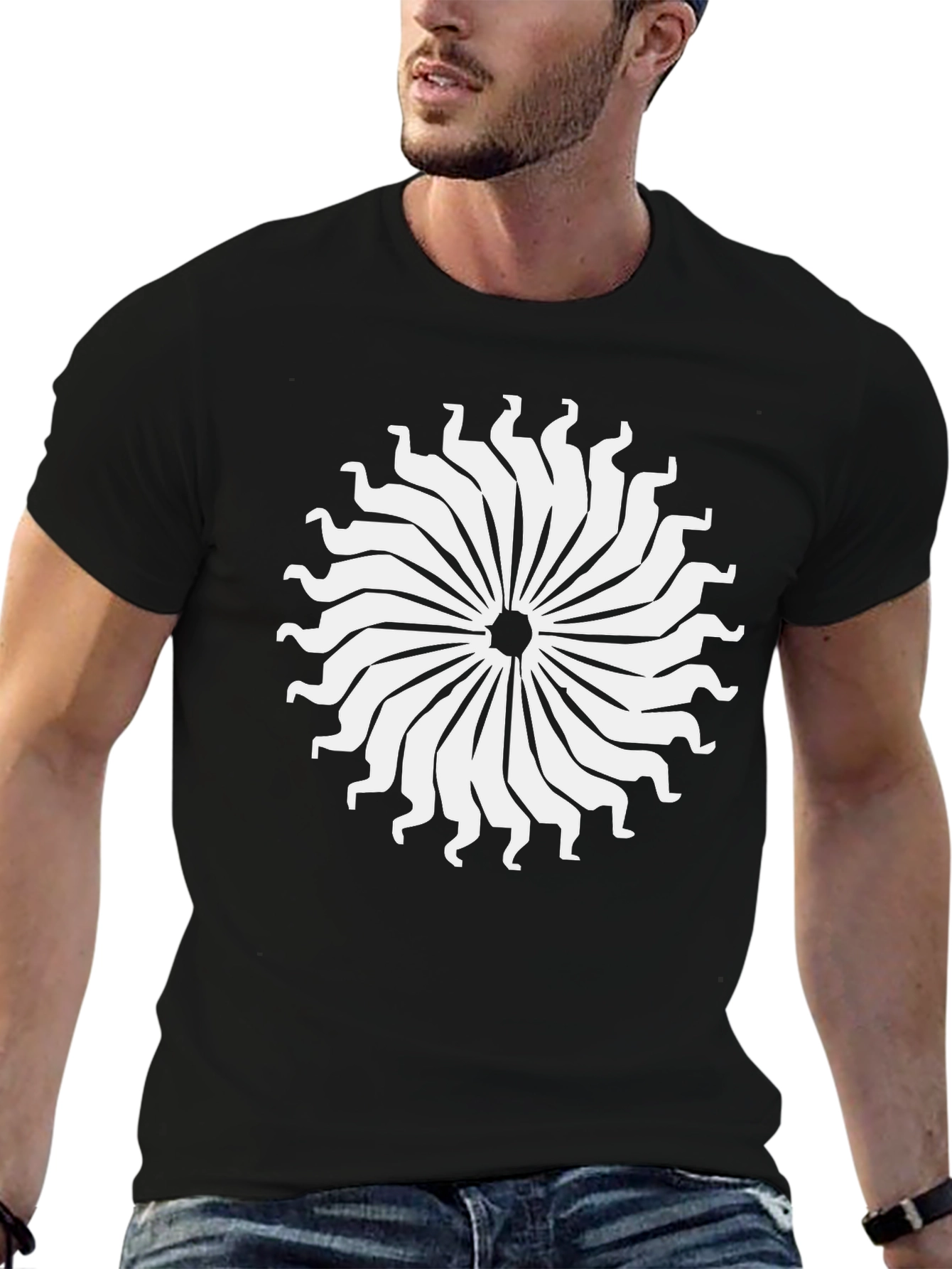 Abstract Sun T-Shirt - Black Cotton Tee
