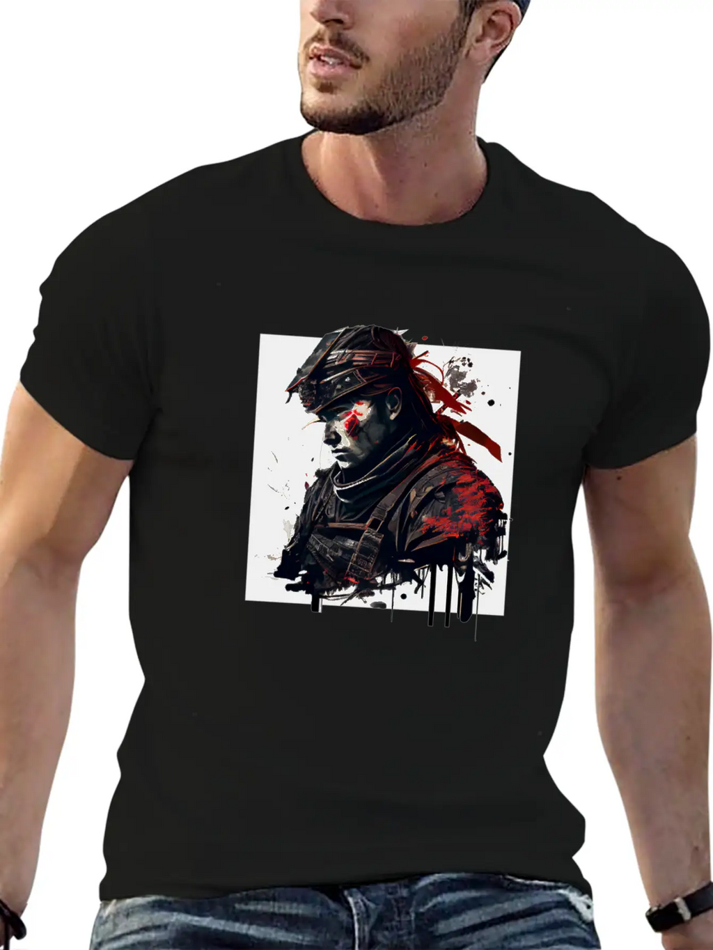 Abstract Samurai Classic Crew Neck Graphic Tee – Everyday Minimal Look
