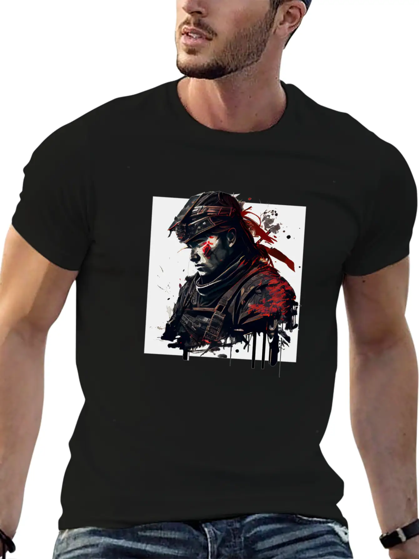 Abstract Samurai Classic Crew Neck Graphic Tee – Everyday Minimal Look