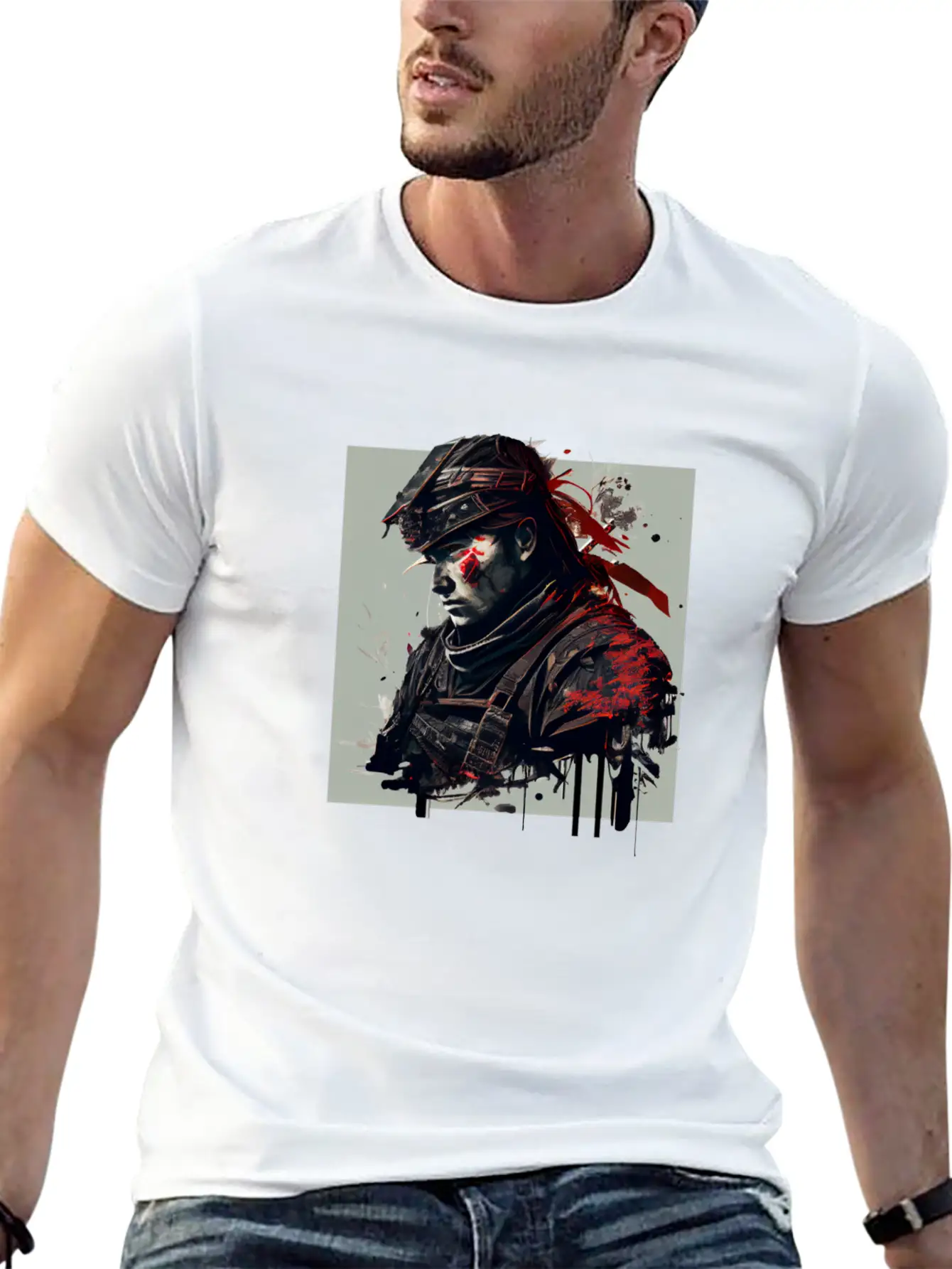 Abstract Samurai Classic Crew Neck Graphic Tee – Everyday Minimal Look