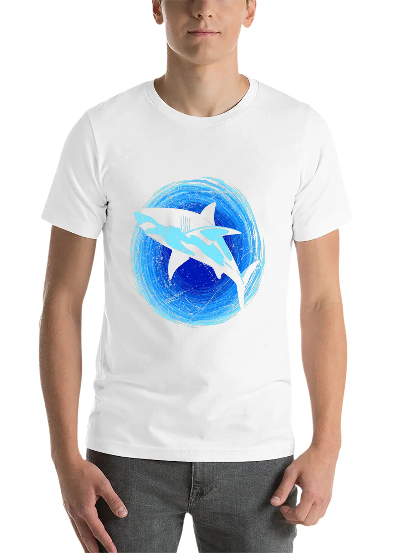 Abstract White Shark Save Sharks Diver Soft Cotton Short Sleeve Tee – Unisex Wardrobe Staple