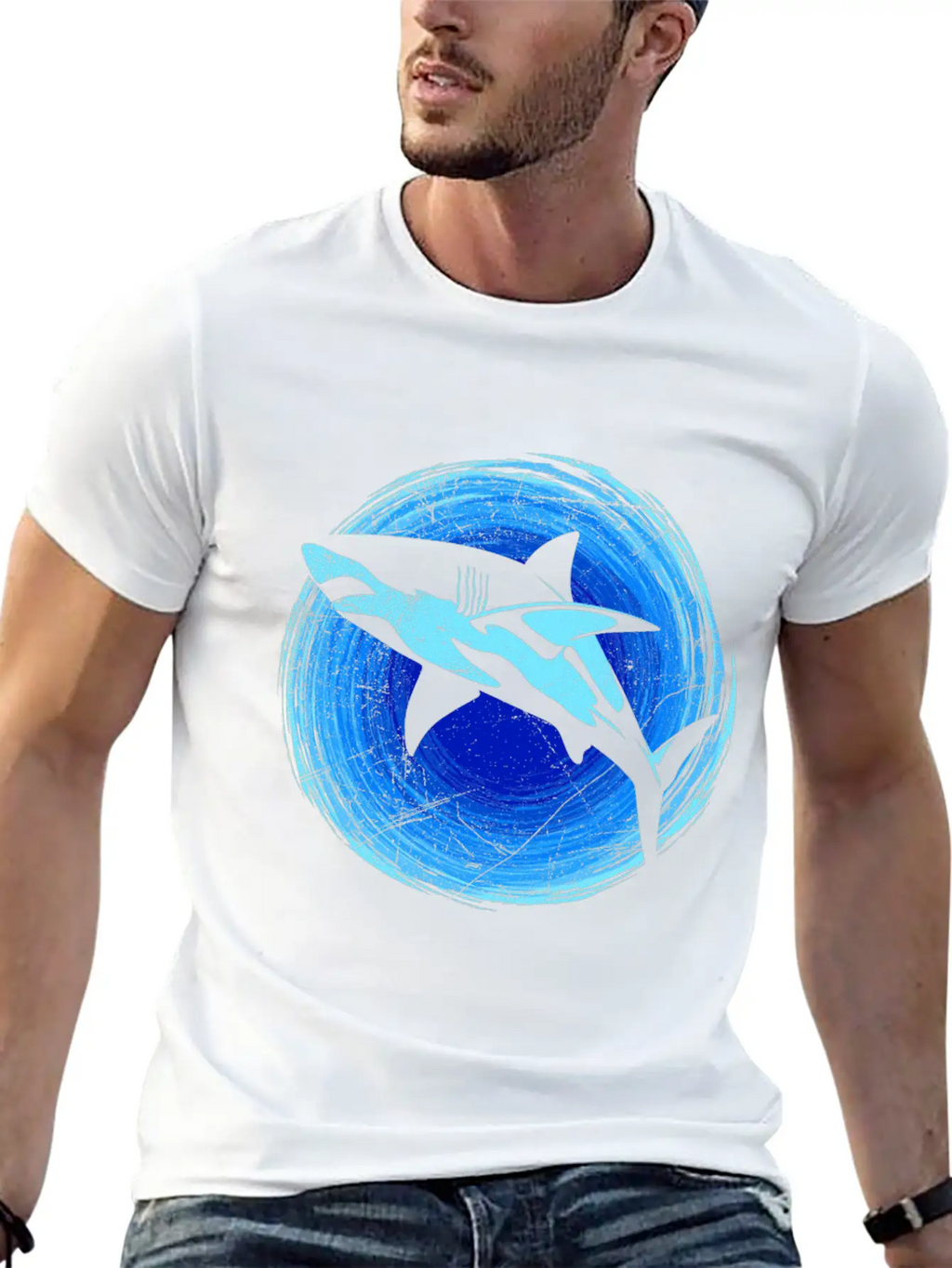 Abstract White Shark Save Sharks Diver Soft Cotton Short Sleeve Tee – Unisex Wardrobe Staple