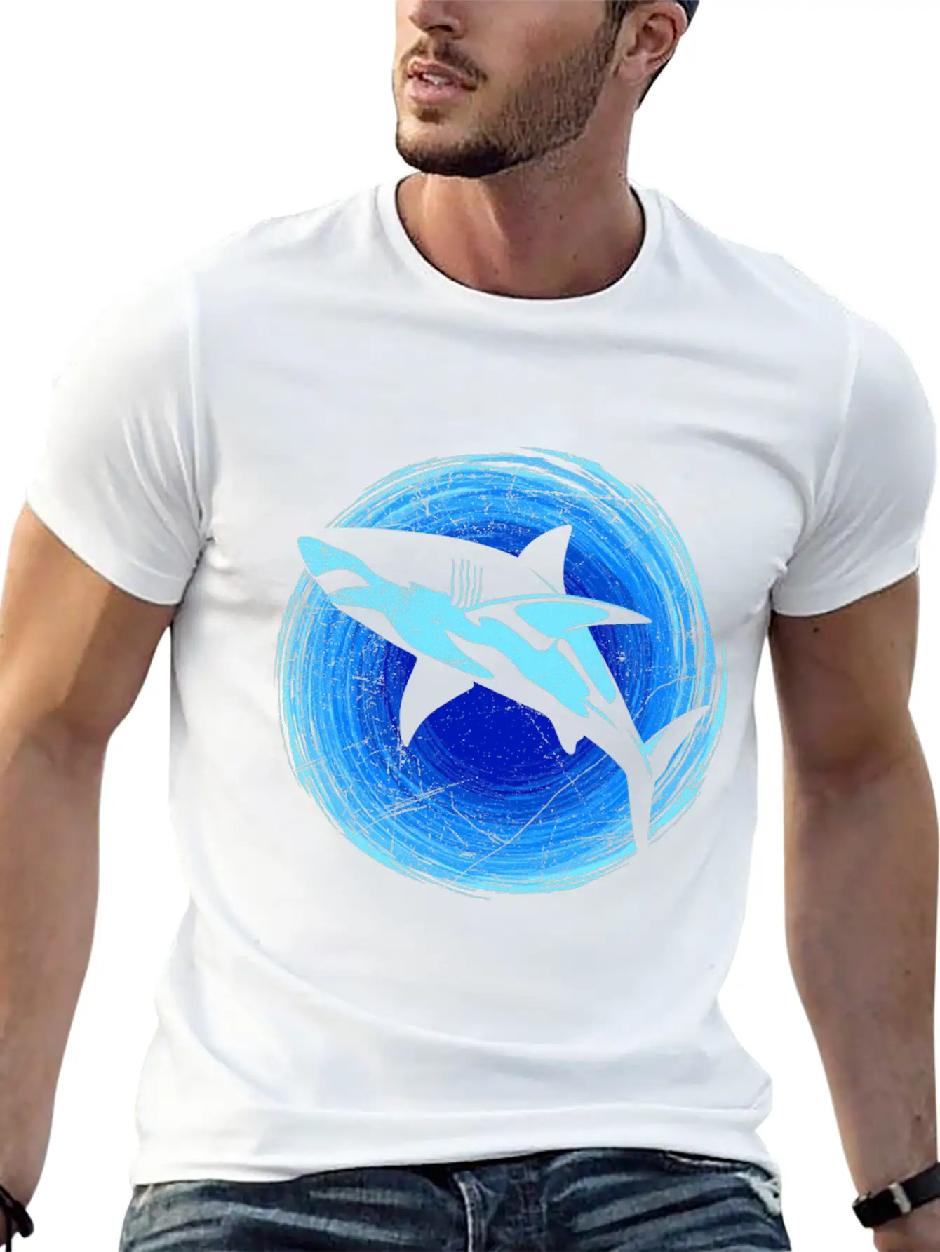Abstract White Shark Save Sharks Diver Soft Cotton Short Sleeve Tee – Unisex Wardrobe Staple