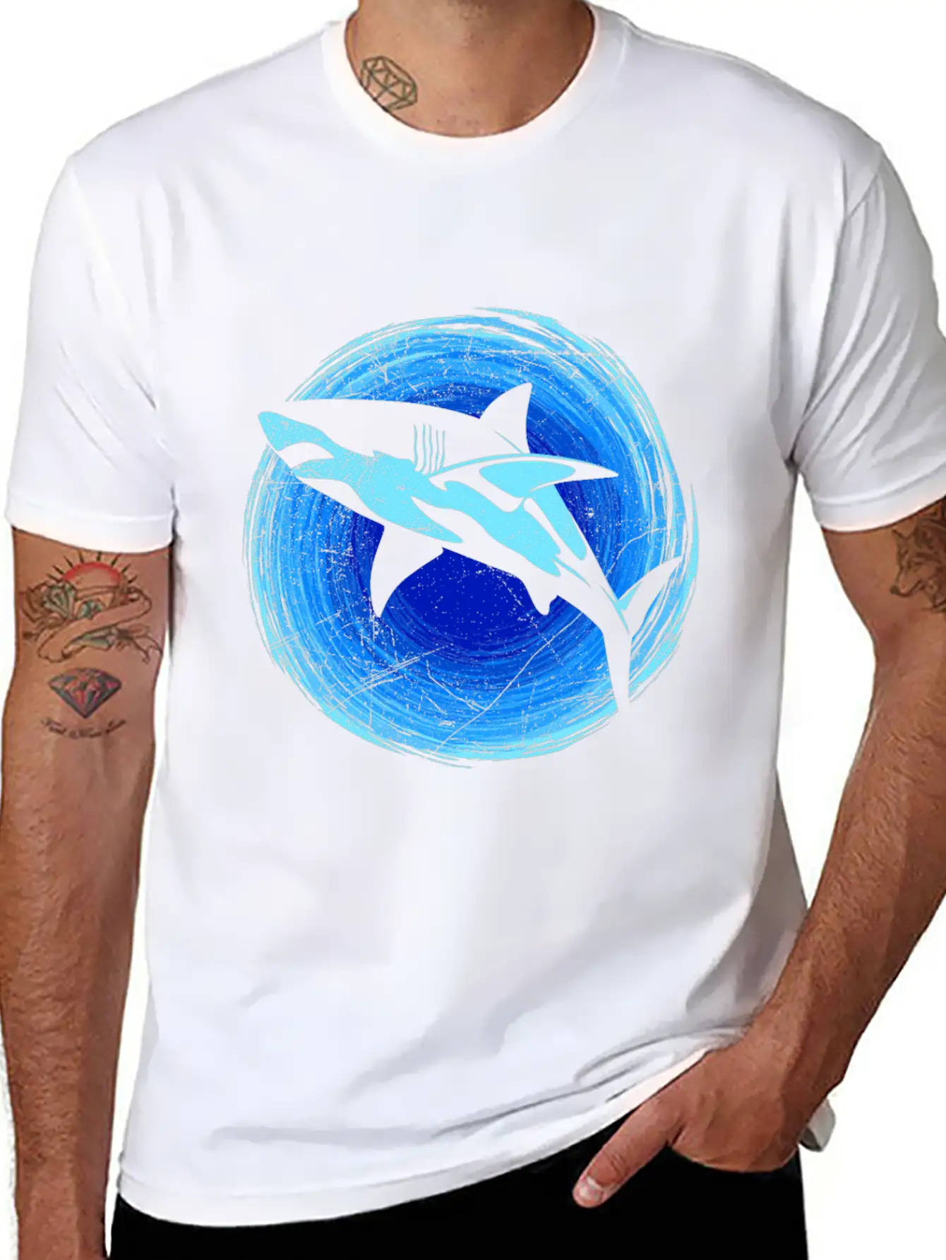 Abstract White Shark Save Sharks Diver Soft Cotton Short Sleeve Tee – Unisex Wardrobe Staple