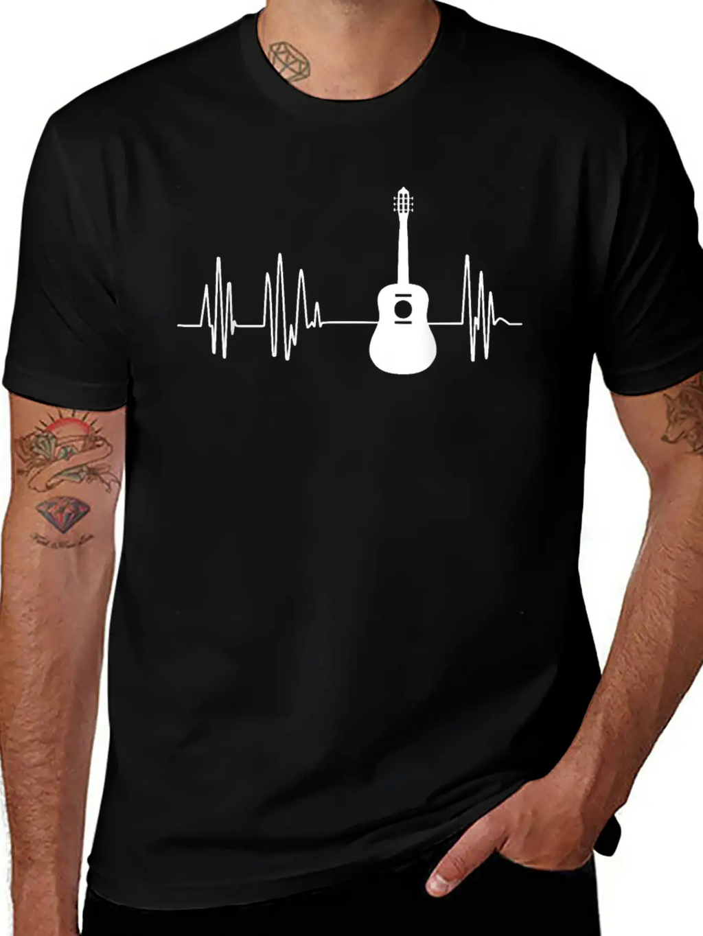 Acoustic Guitar Heartbeat Guitar Musician Unisex Short Sleeve Soft Cotton T-Shirt – Casual Everyday Wear