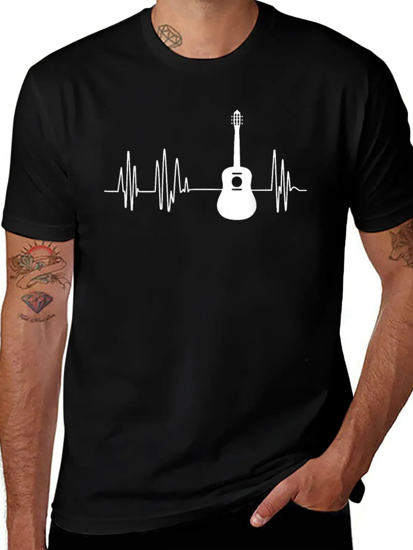 Acoustic Guitar Heartbeat Guitar Musician Unisex Short Sleeve Soft Cotton T-Shirt – Casual Everyday Wear