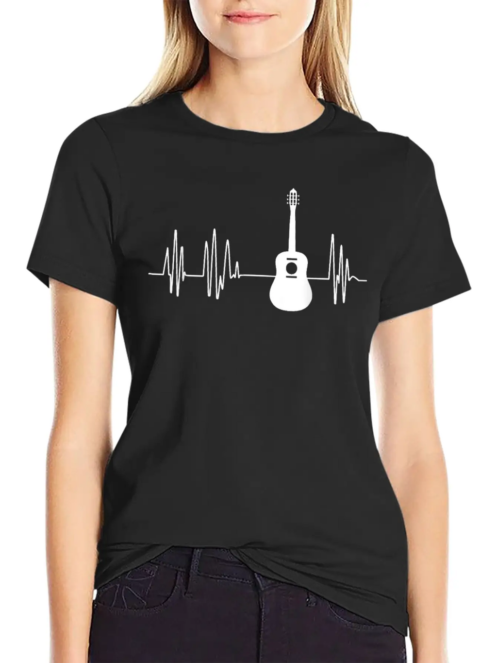 Acoustic Guitar Heartbeat Guitar Musician Unisex Short Sleeve Soft Cotton T-Shirt – Casual Everyday Wear