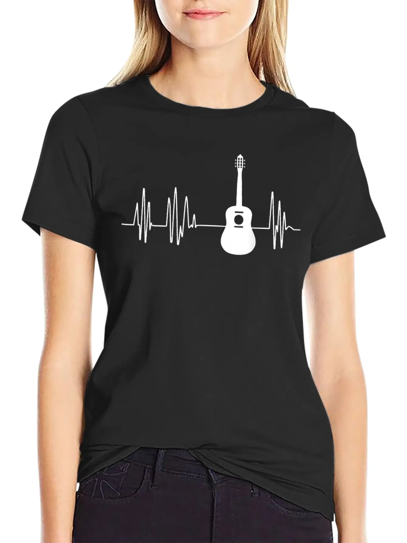 Acoustic Guitar Heartbeat Guitar Musician Unisex Short Sleeve Soft Cotton T-Shirt – Casual Everyday Wear