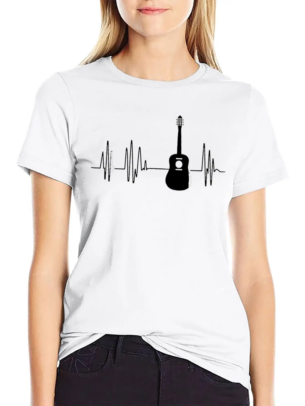 Acoustic Guitar Heartbeat Guitar Musician Unisex Short Sleeve Soft Cotton T-Shirt – Casual Everyday Wear