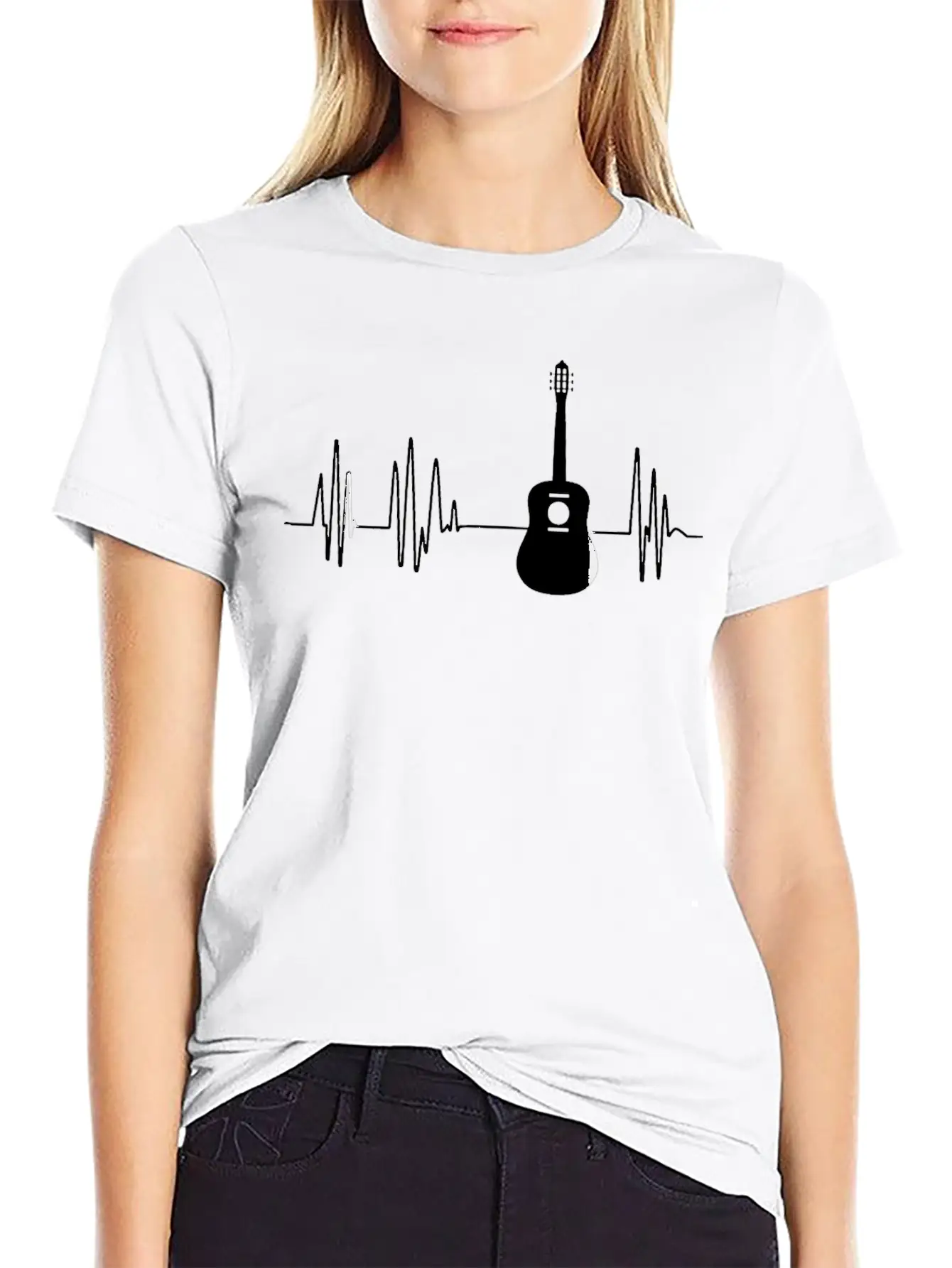 Acoustic Guitar Heartbeat Guitar Musician Unisex Short Sleeve Soft Cotton T-Shirt – Casual Everyday Wear