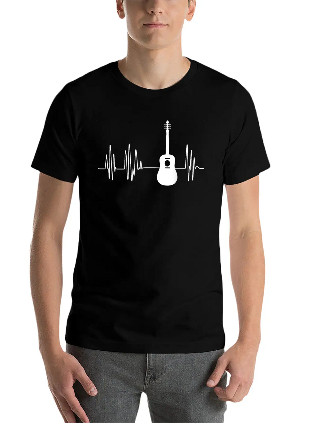 Acoustic Guitar Heartbeat Guitar Musician Unisex Short Sleeve Soft Cotton T-Shirt – Casual Everyday Wear