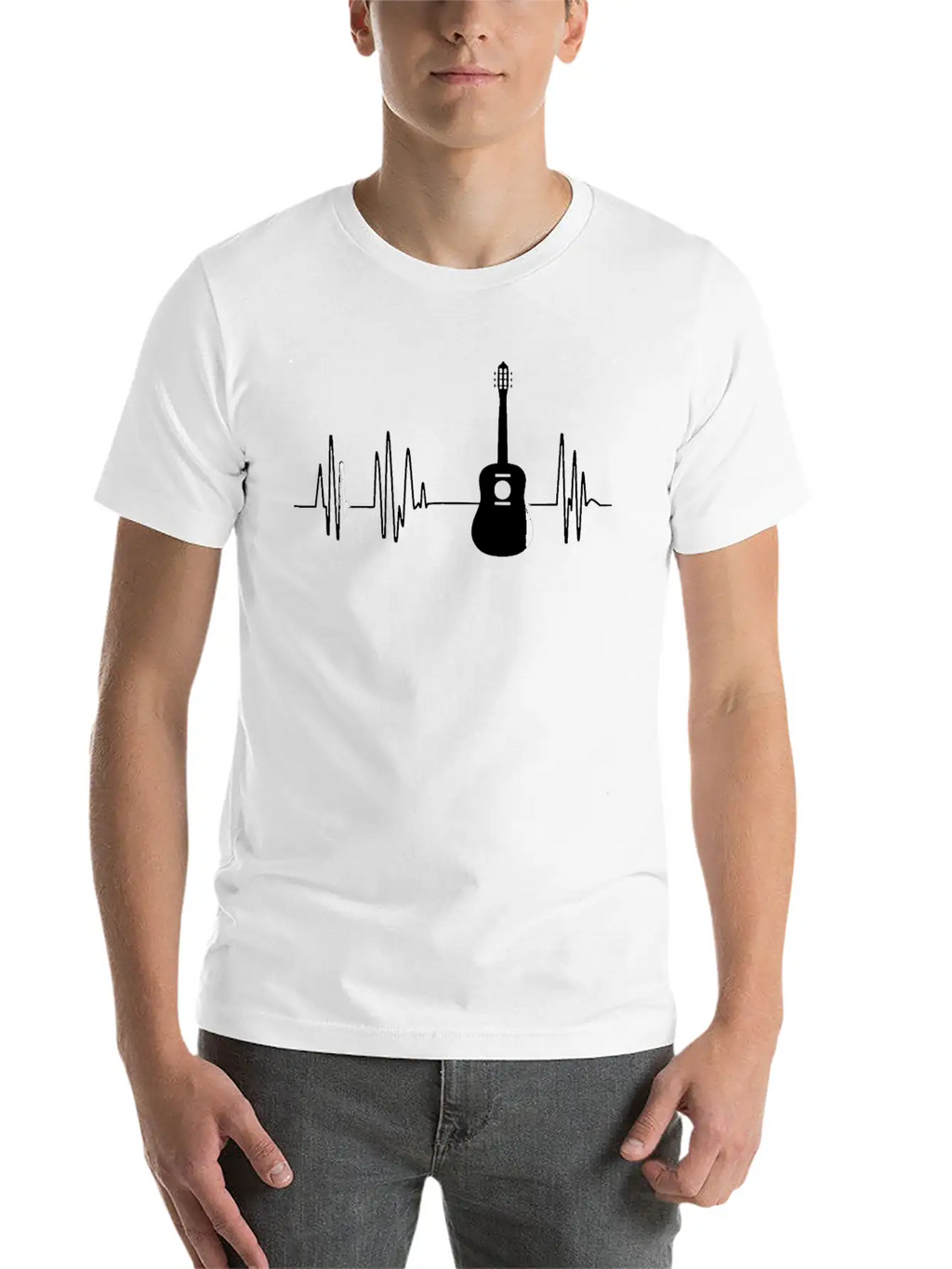 Acoustic Guitar Heartbeat Guitar Musician Unisex Short Sleeve Soft Cotton T-Shirt – Casual Everyday Wear