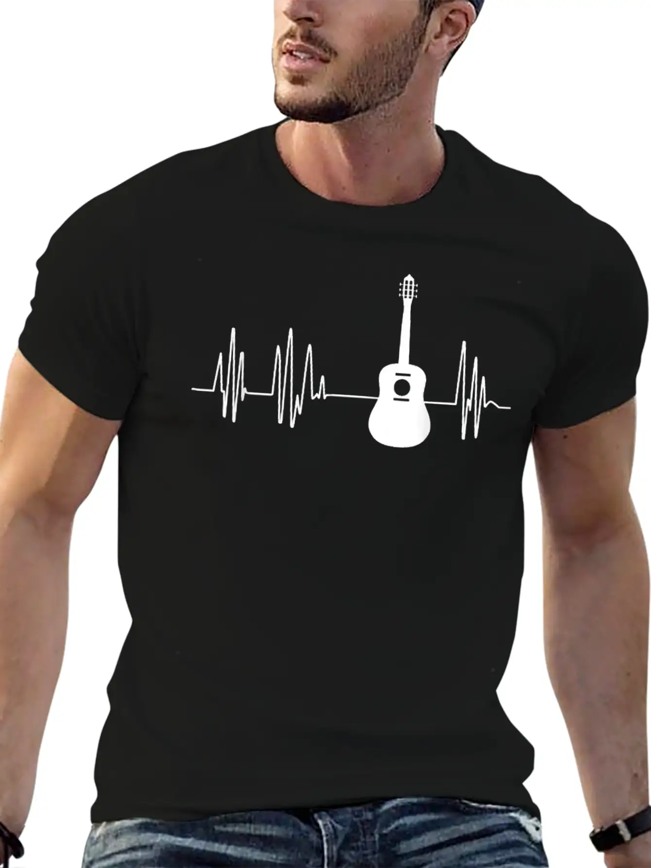 Acoustic Guitar Heartbeat Guitar Musician Unisex Short Sleeve Soft Cotton T-Shirt – Casual Everyday Wear