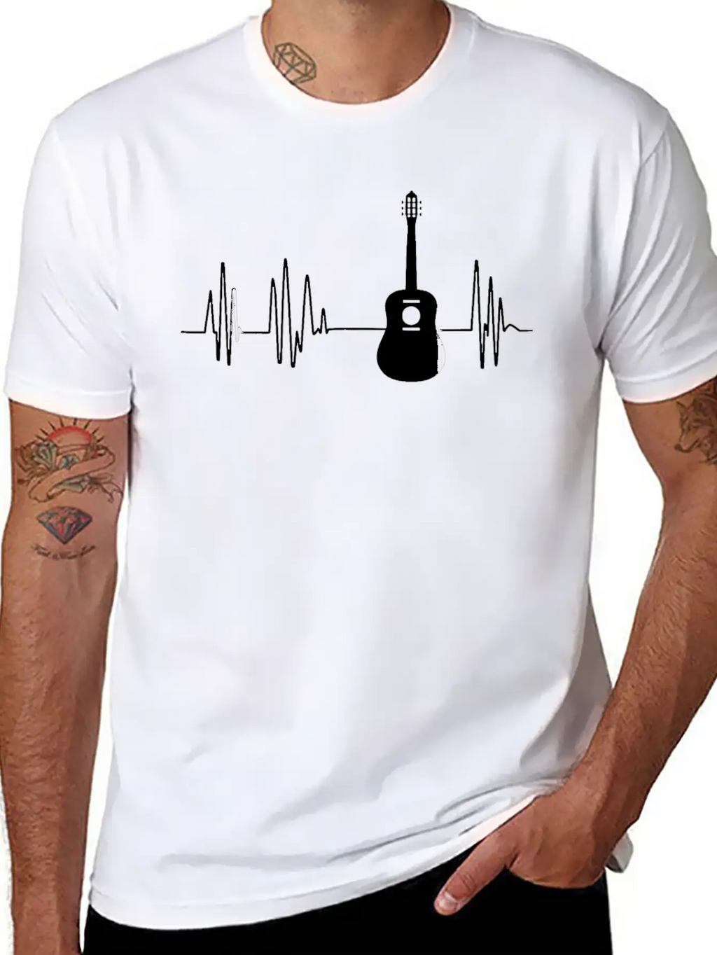 Acoustic Guitar Heartbeat Guitar Musician Unisex Short Sleeve Soft Cotton T-Shirt – Casual Everyday Wear