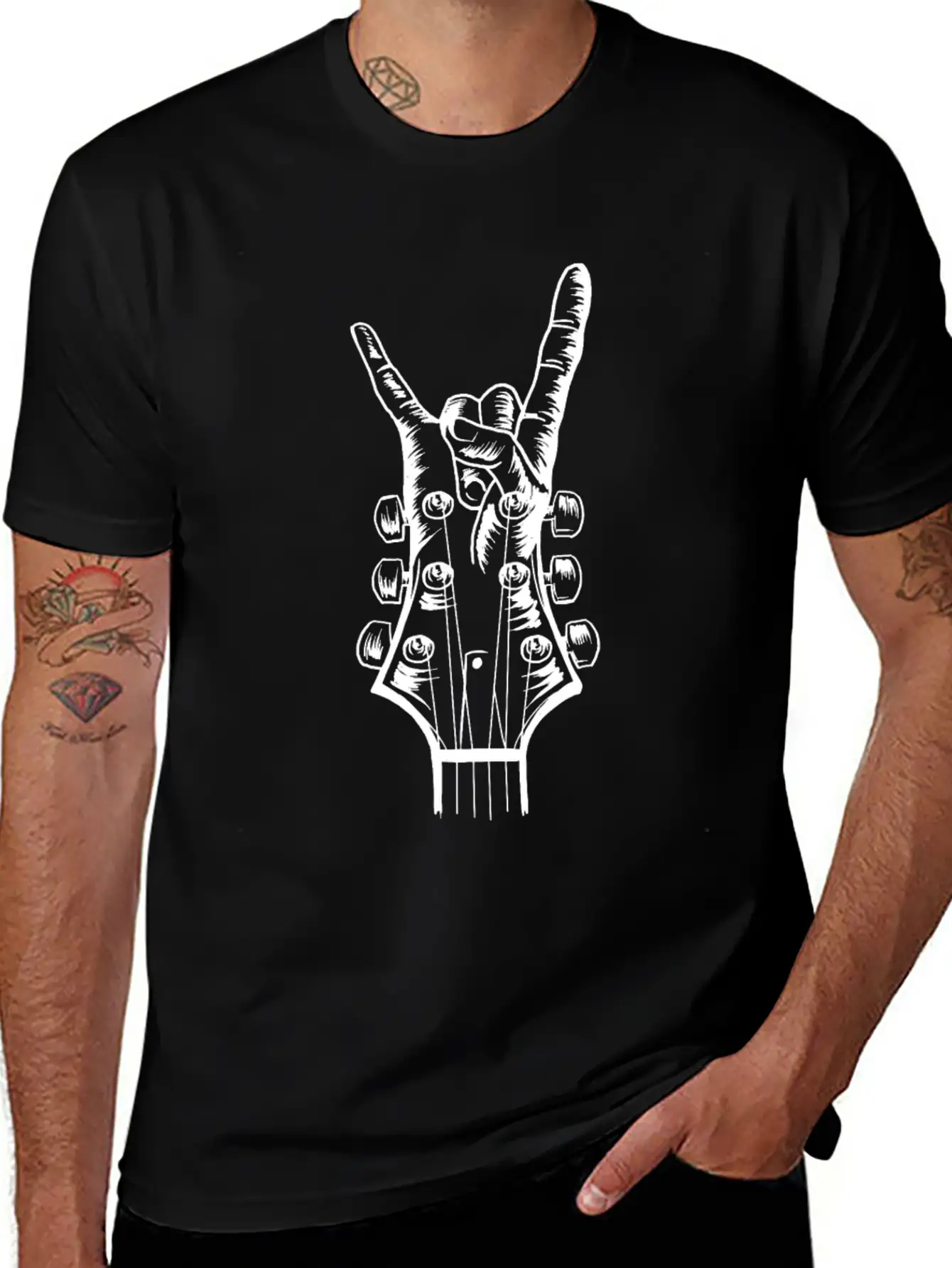 Acoustic Guitar Rock Hand Music Guitarist Player Classic Crew Neck Graphic Tee – Everyday Minimal Look