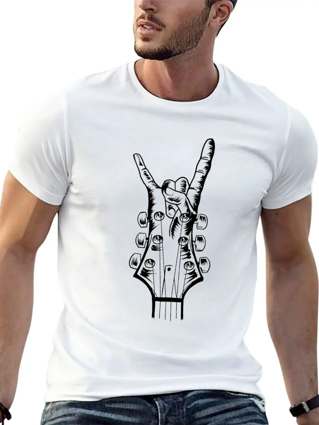 Acoustic Guitar Rock Hand Music Guitarist Player Classic Crew Neck Graphic Tee – Everyday Minimal Look