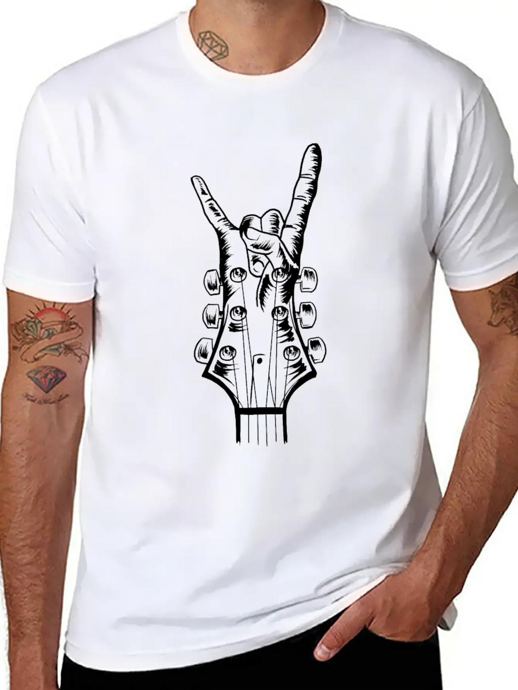 Acoustic Guitar Rock Hand Music Guitarist Player Classic Crew Neck Graphic Tee – Everyday Minimal Look