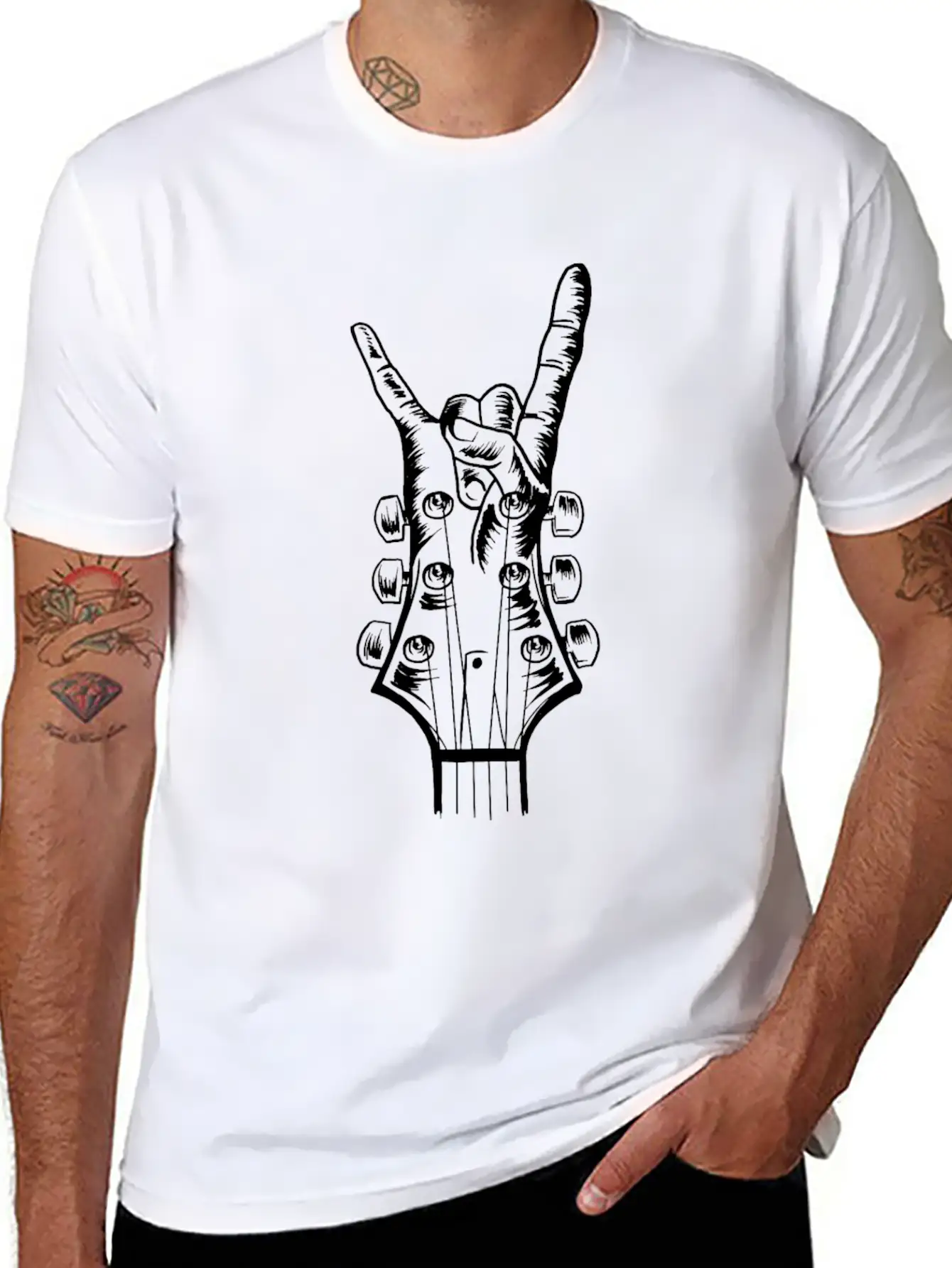 Acoustic Guitar Rock Hand Music Guitarist Player Classic Crew Neck Graphic Tee – Everyday Minimal Look