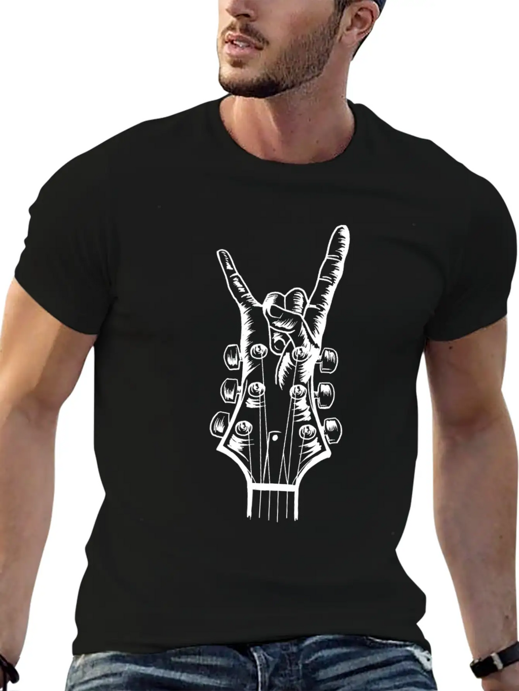 Acoustic Guitar Rock Hand Music Guitarist Player Classic Crew Neck Graphic Tee – Everyday Minimal Look
