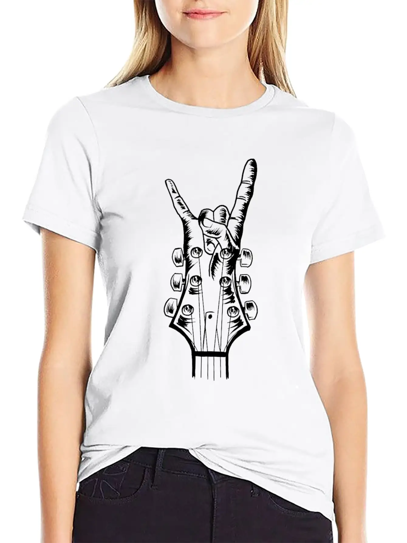 Acoustic Guitar Rock Hand Music Guitarist Player Classic Crew Neck Graphic Tee – Everyday Minimal Look