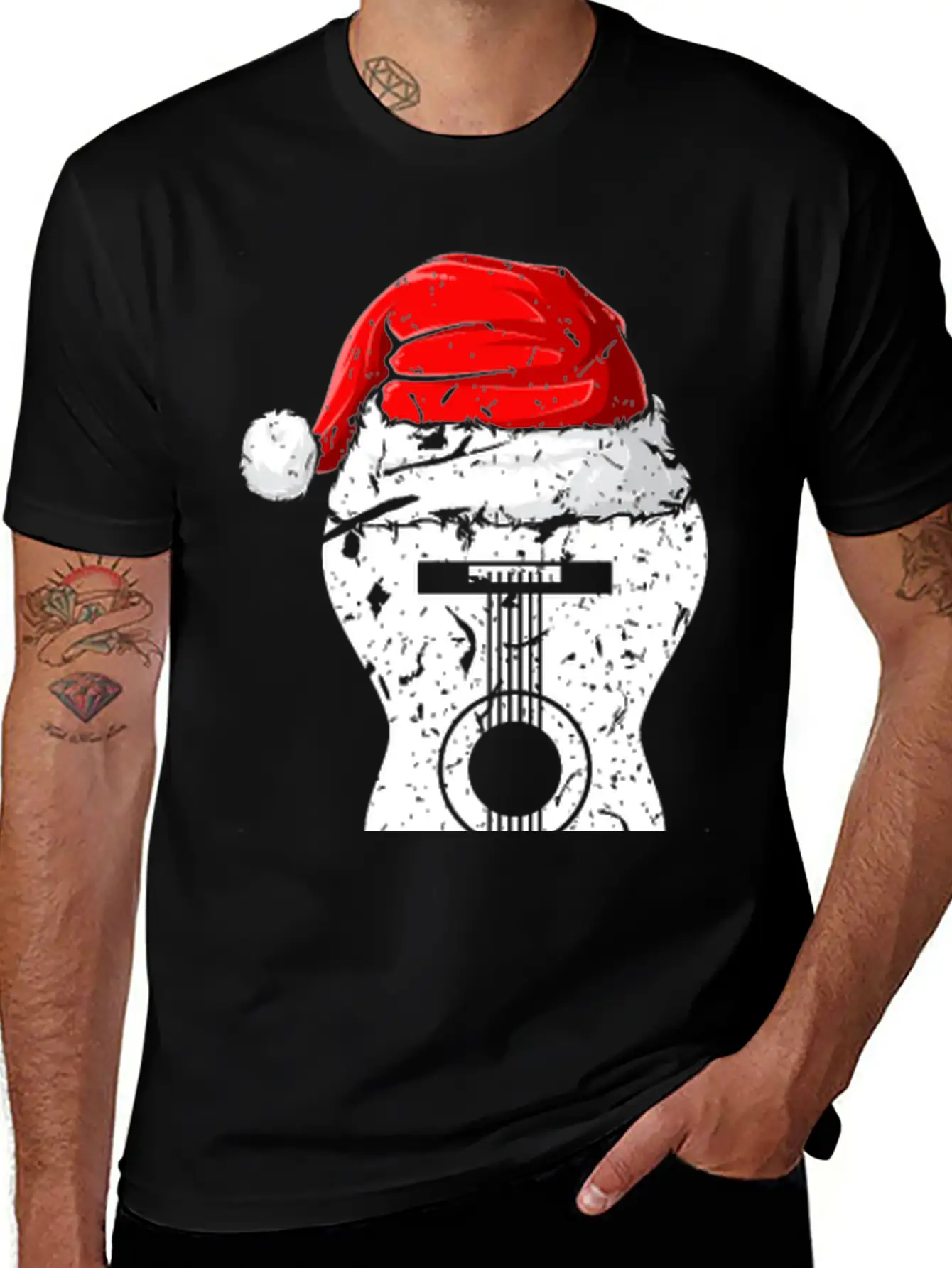 Acoustic Guitar Santa Hat Guitarist Christmas Xmas Essential Unisex Summer Tee – Soft Cotton Casual Fit