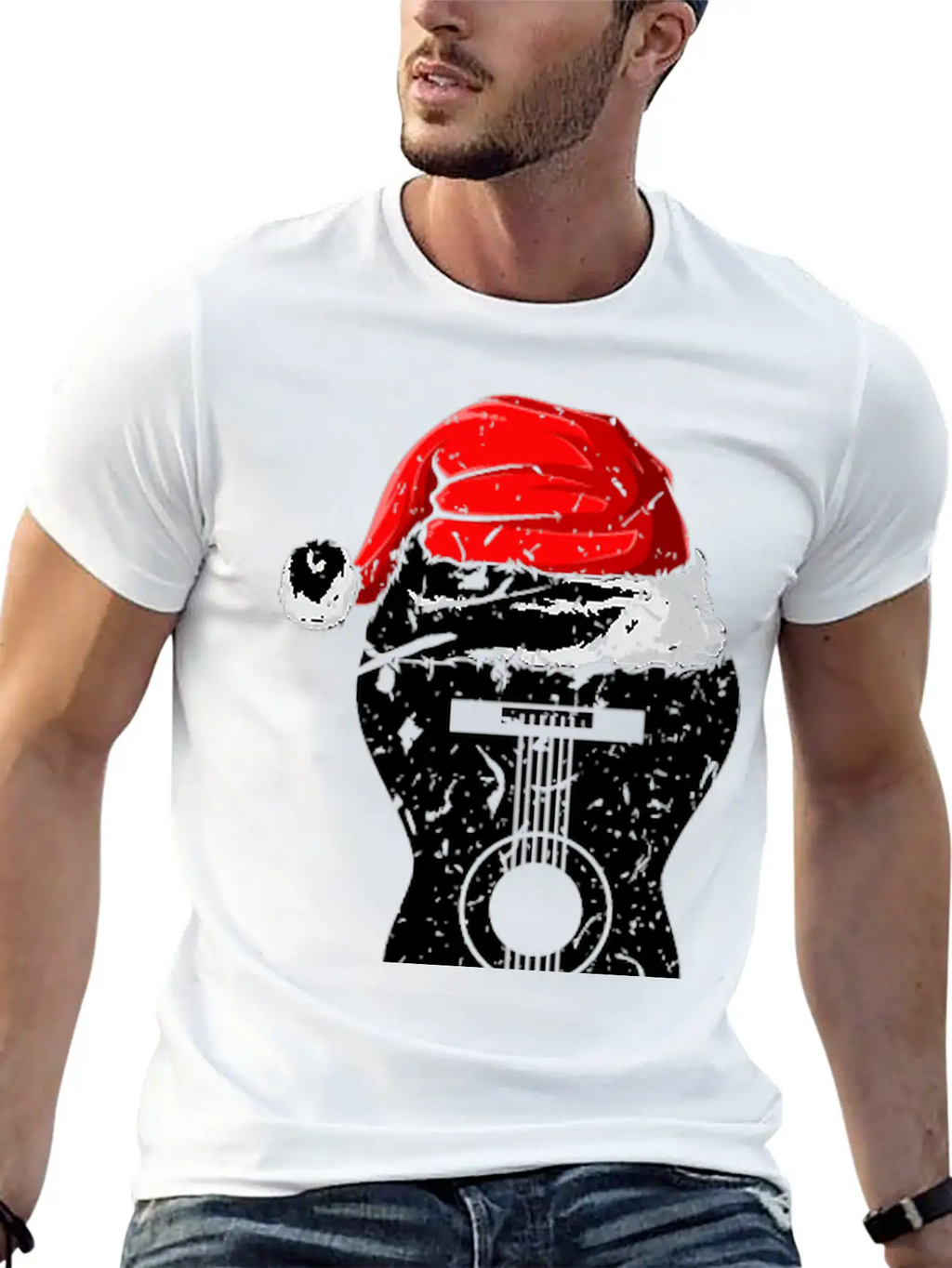 Acoustic Guitar Santa Hat Guitarist Christmas Xmas Essential Unisex Summer Tee – Soft Cotton Casual Fit