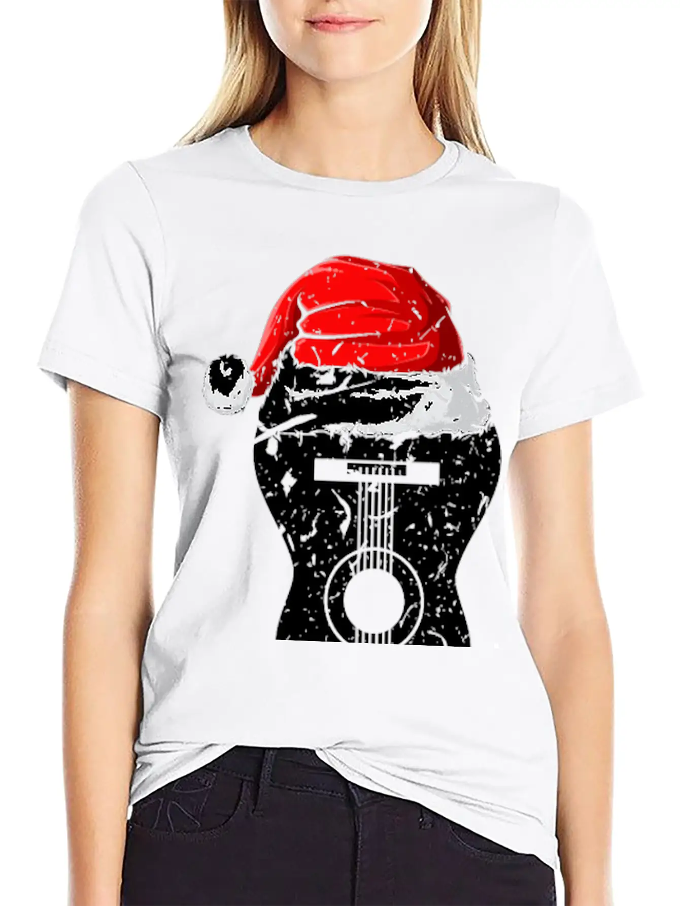 Acoustic Guitar Santa Hat Guitarist Christmas Xmas Essential Unisex Summer Tee – Soft Cotton Casual Fit