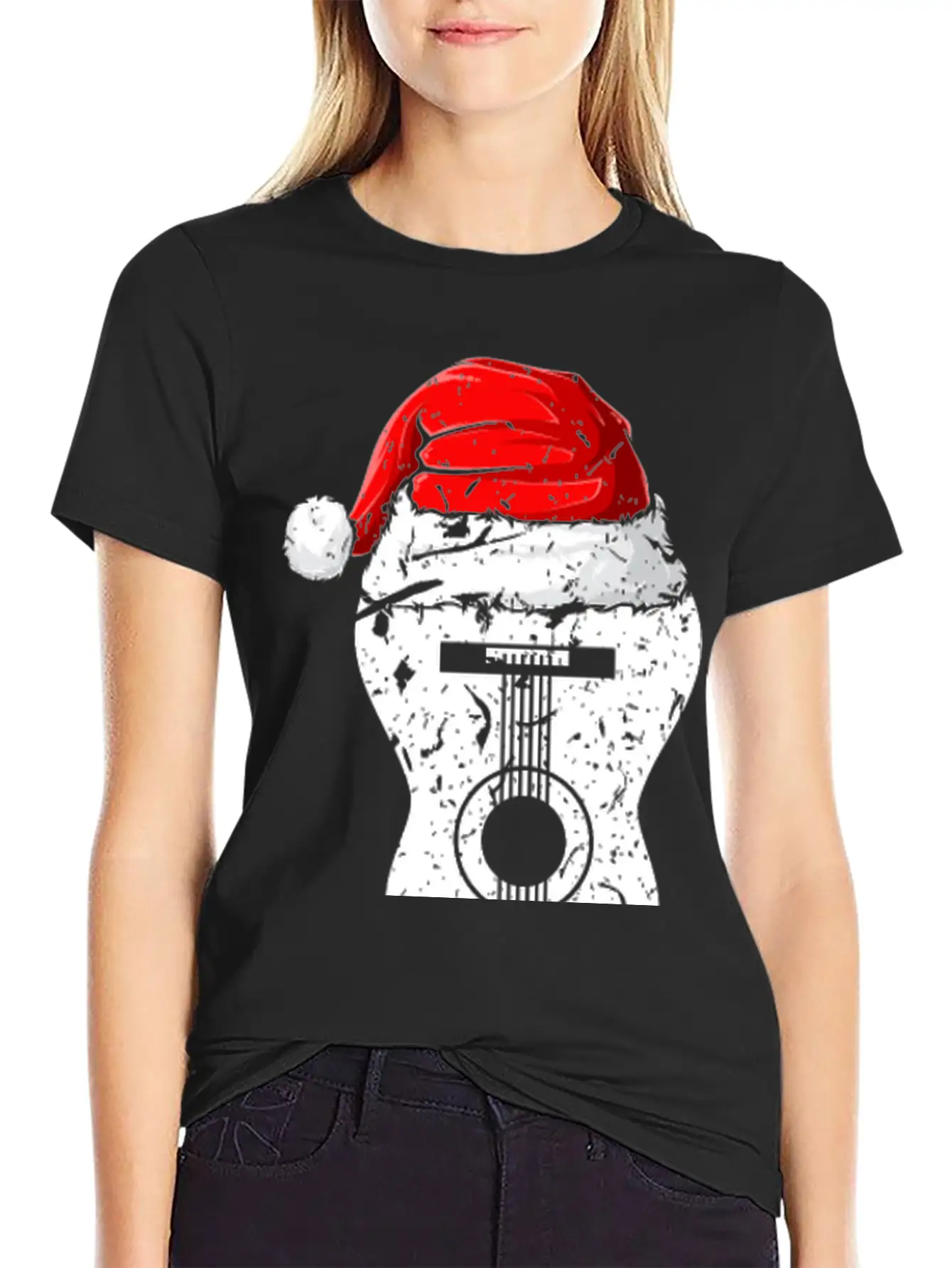Acoustic Guitar Santa Hat Guitarist Christmas Xmas Essential Unisex Summer Tee – Soft Cotton Casual Fit