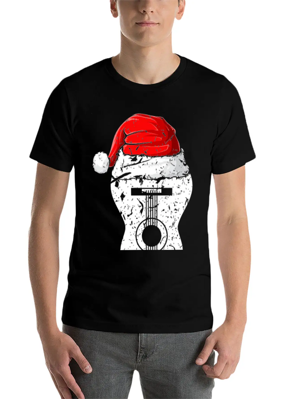 Acoustic Guitar Santa Hat Guitarist Christmas Xmas Essential Unisex Summer Tee – Soft Cotton Casual Fit