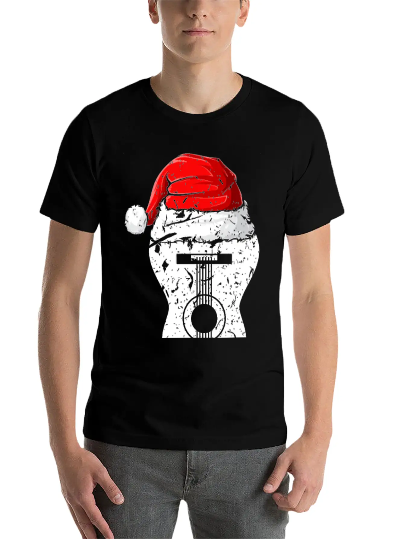 Acoustic Guitar Santa Hat Guitarist Christmas Xmas Essential Unisex Summer Tee – Soft Cotton Casual Fit