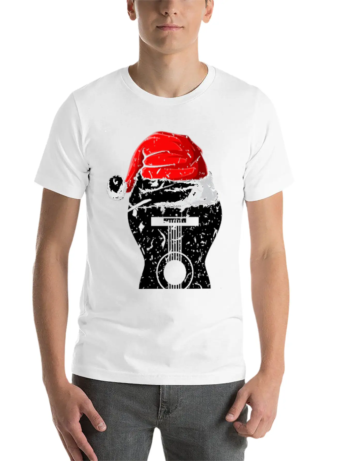 Acoustic Guitar Santa Hat Guitarist Christmas Xmas Essential Unisex Summer Tee – Soft Cotton Casual Fit