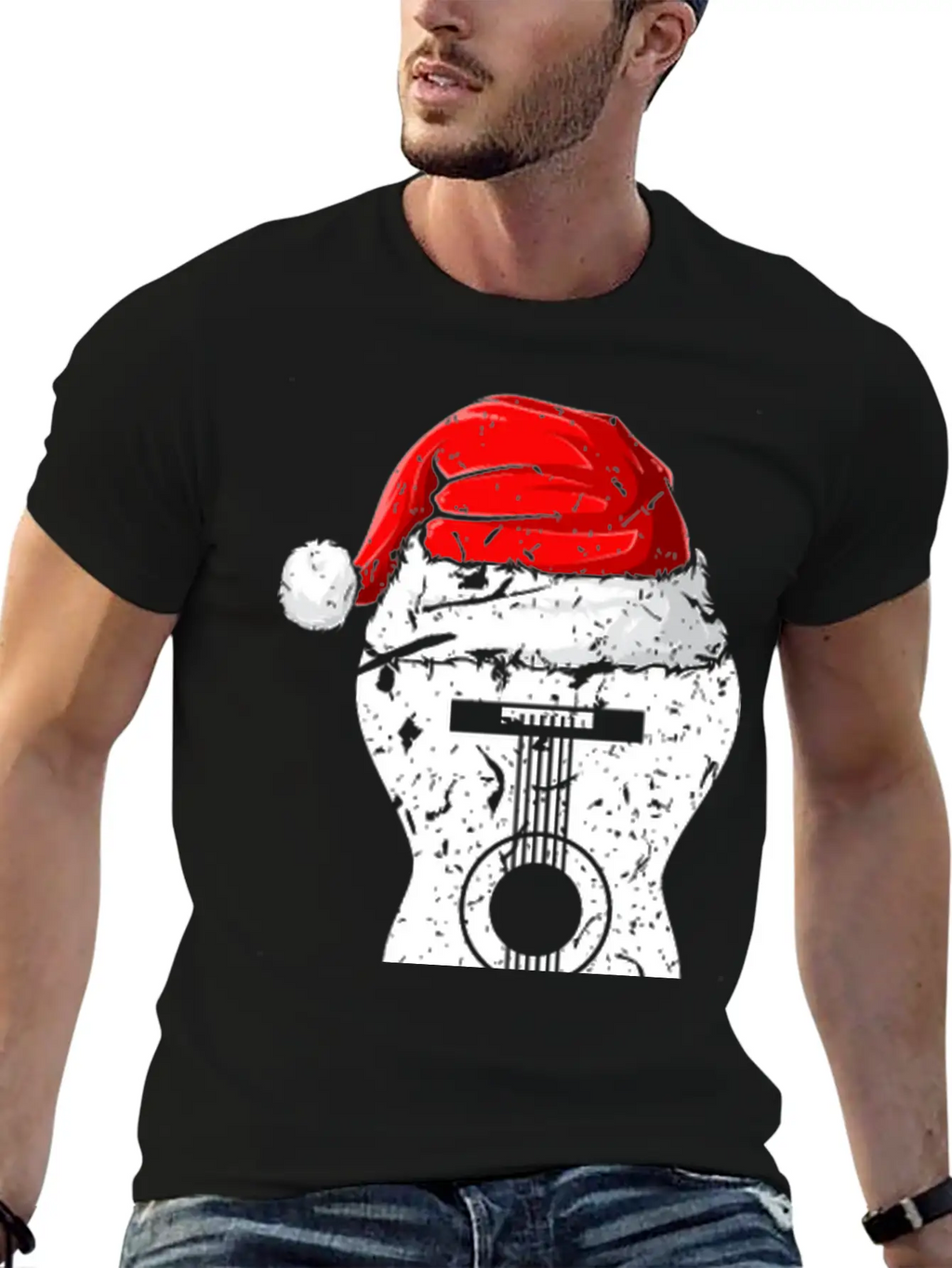 Acoustic Guitar Santa Hat Guitarist Christmas Xmas Essential Unisex Summer Tee – Soft Cotton Casual Fit