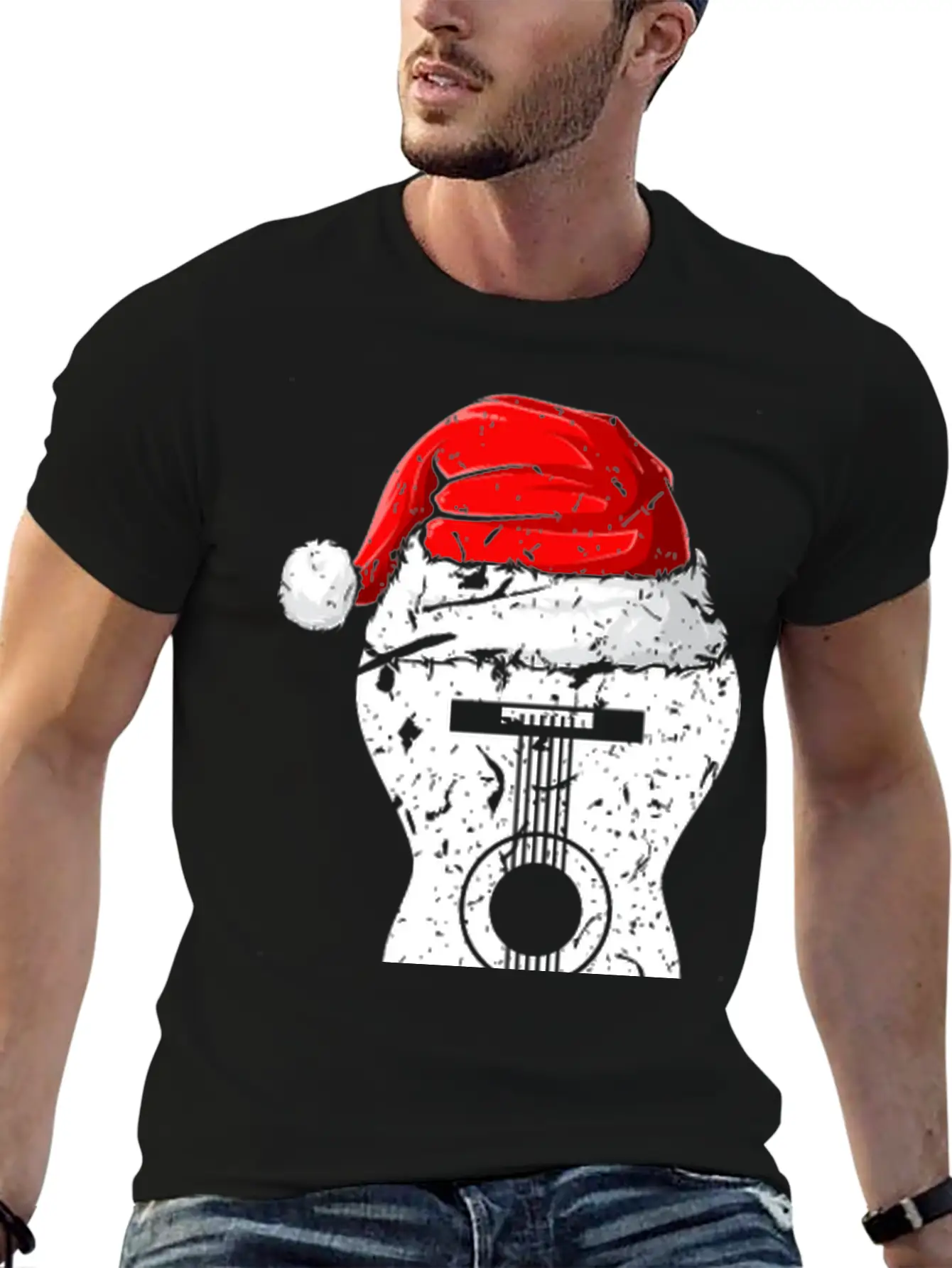 Acoustic Guitar Santa Hat Guitarist Christmas Xmas Essential Unisex Summer Tee – Soft Cotton Casual Fit