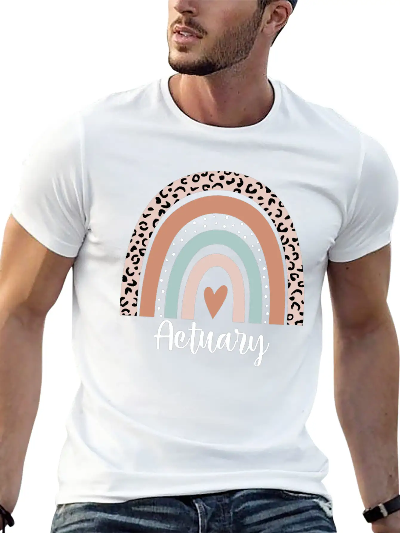 Actuary Rainbow Leopard Funny Actuary Appreciation Breathable Graphic T-Shirt – Perfect For Casual Days
