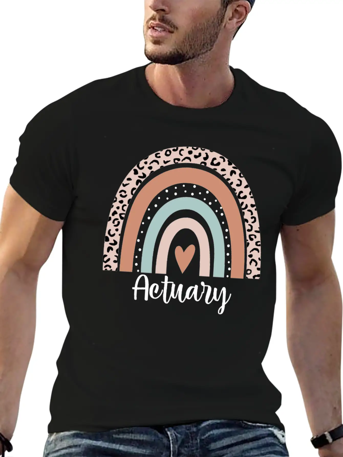 Actuary Rainbow Leopard Funny Actuary Appreciation Breathable Graphic T-Shirt – Perfect For Casual Days