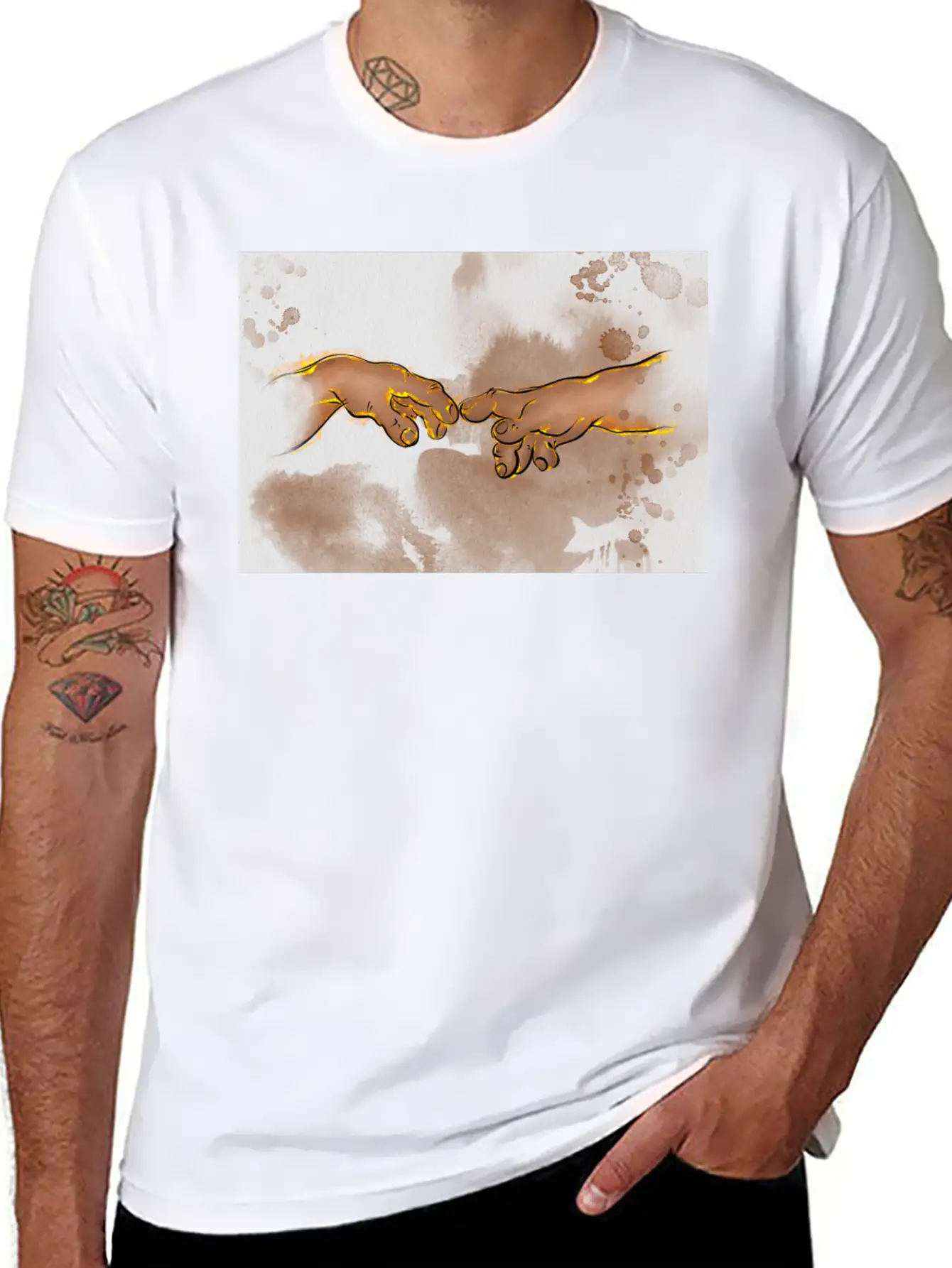 Adams Creation Michelangelo Hands As Gnomes Unisex Casual T-Shirt – Clean Design For Daily Comfort