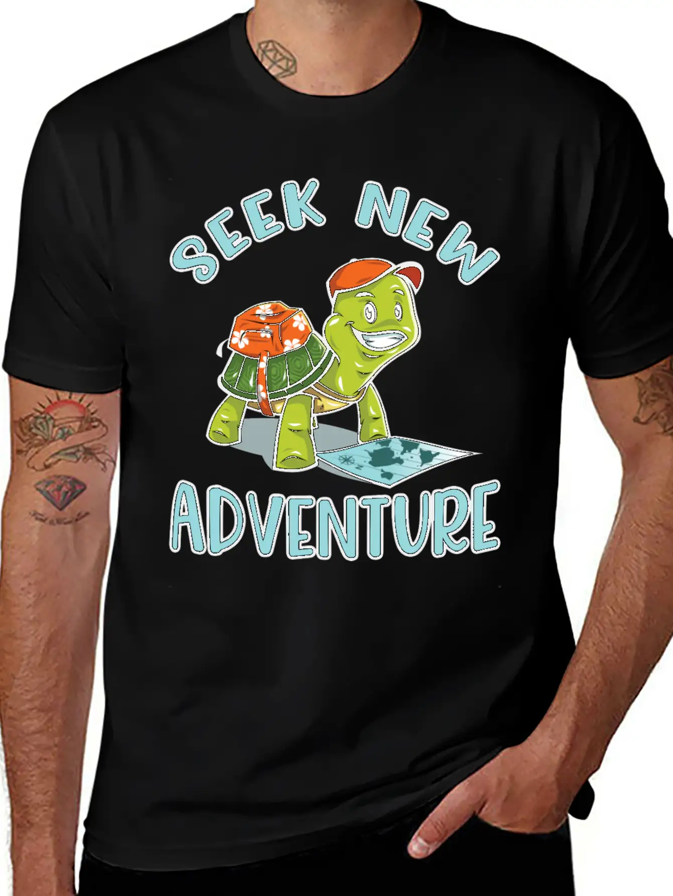 Adventure Turtle Unisex Short Sleeve Soft Cotton T-Shirt – Casual Everyday Wear