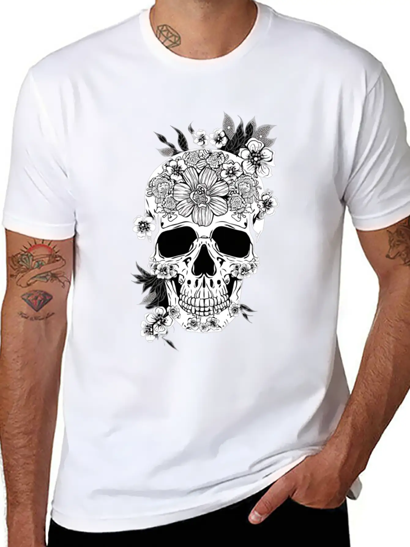 Aesthetic Flowers Skull Art Unisex Casual T-Shirt – Clean Design For Daily Comfort