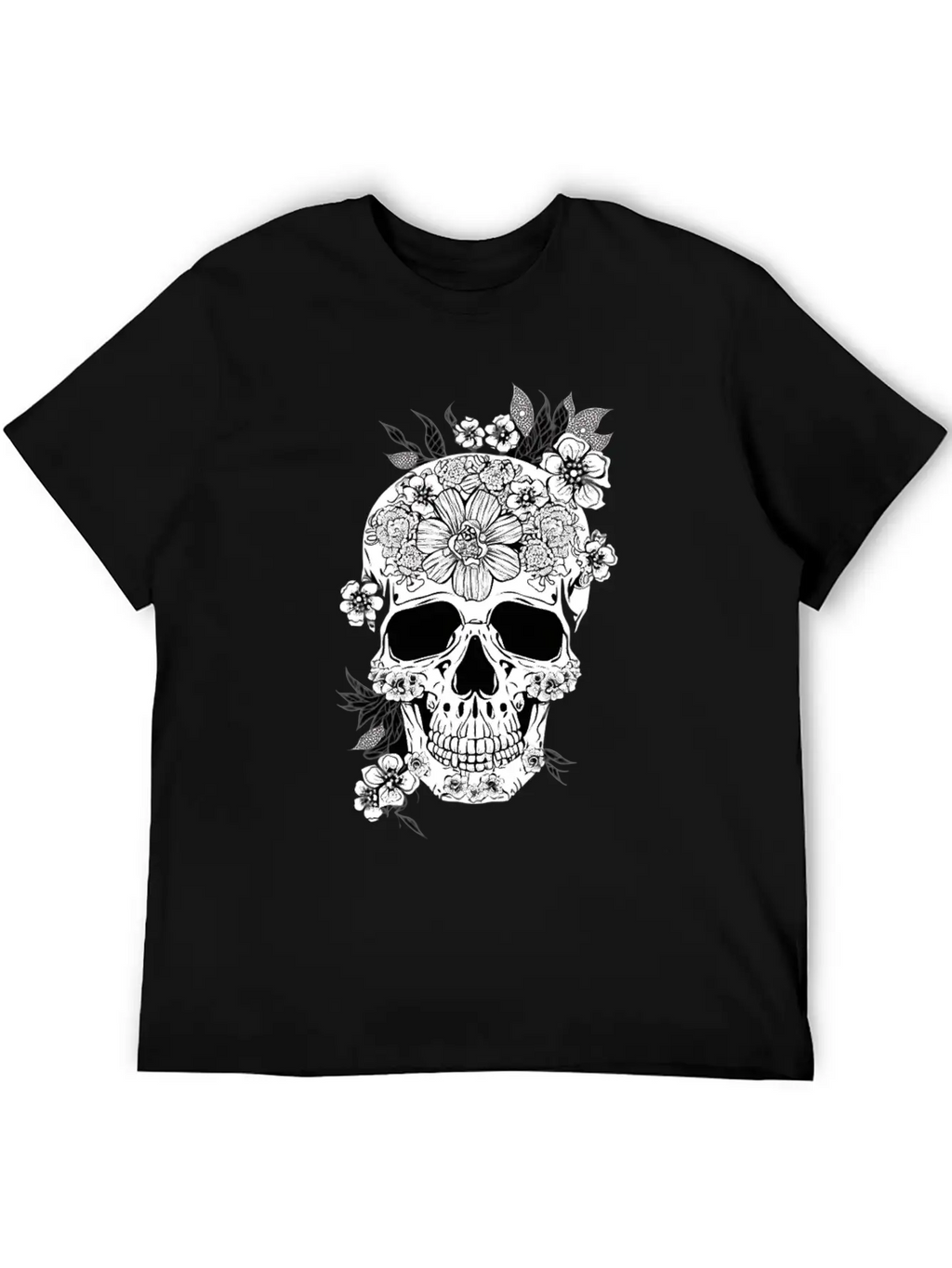 Aesthetic Flowers Skull Art Unisex Casual T-Shirt – Clean Design For Daily Comfort