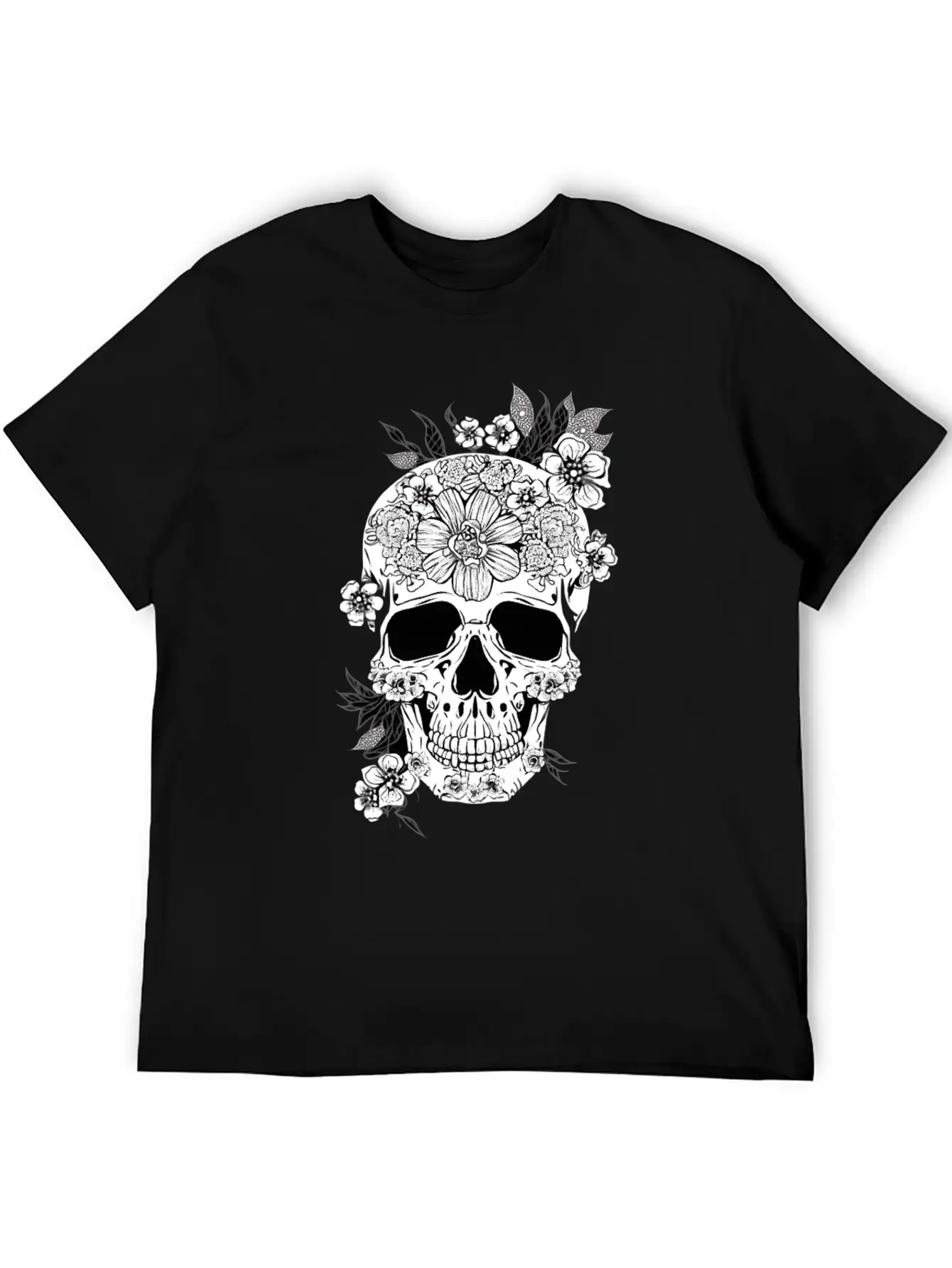 Aesthetic Flowers Skull Art Unisex Casual T-Shirt – Clean Design For Daily Comfort