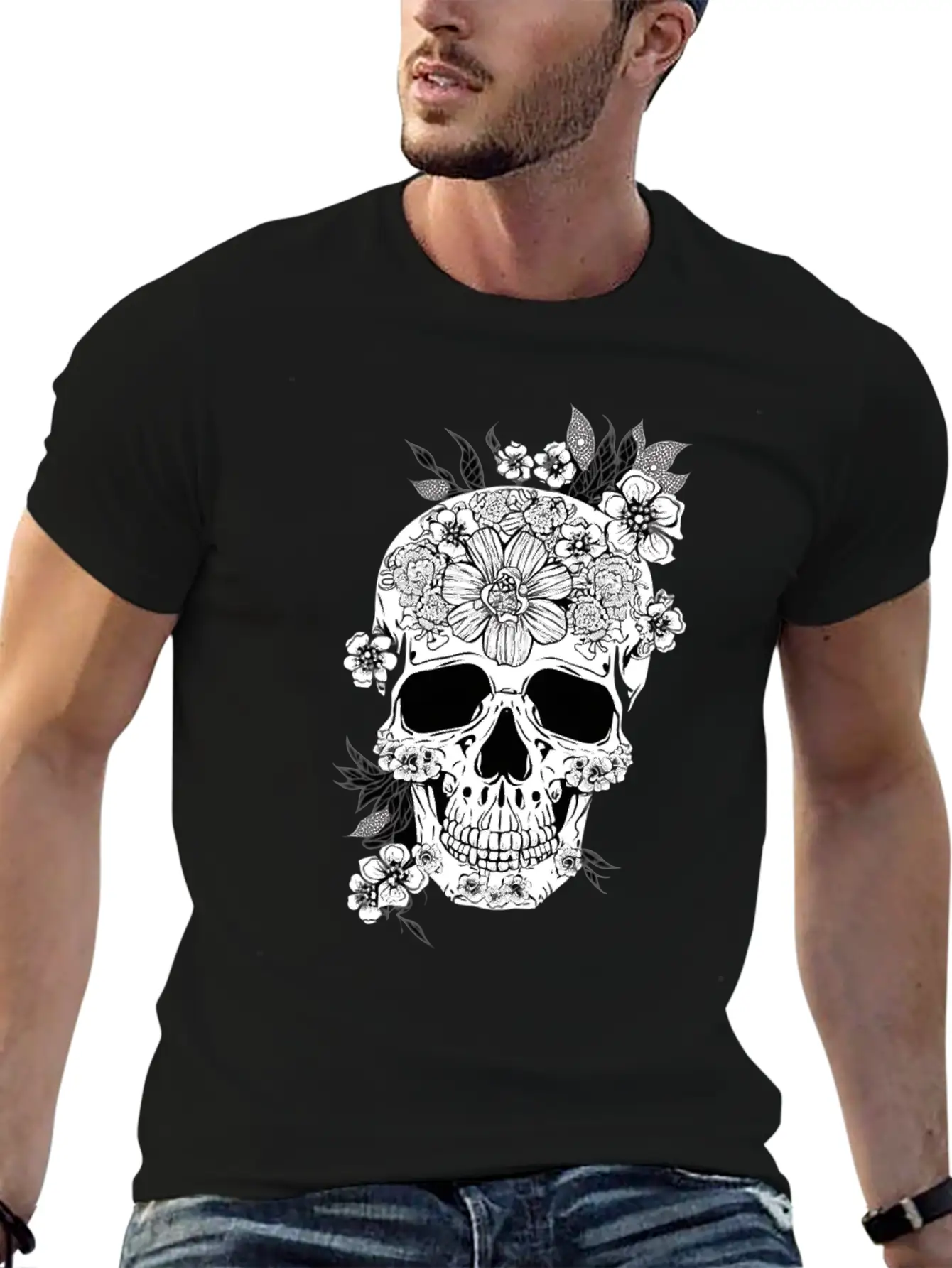 Aesthetic Flowers Skull Art Unisex Casual T-Shirt – Clean Design For Daily Comfort