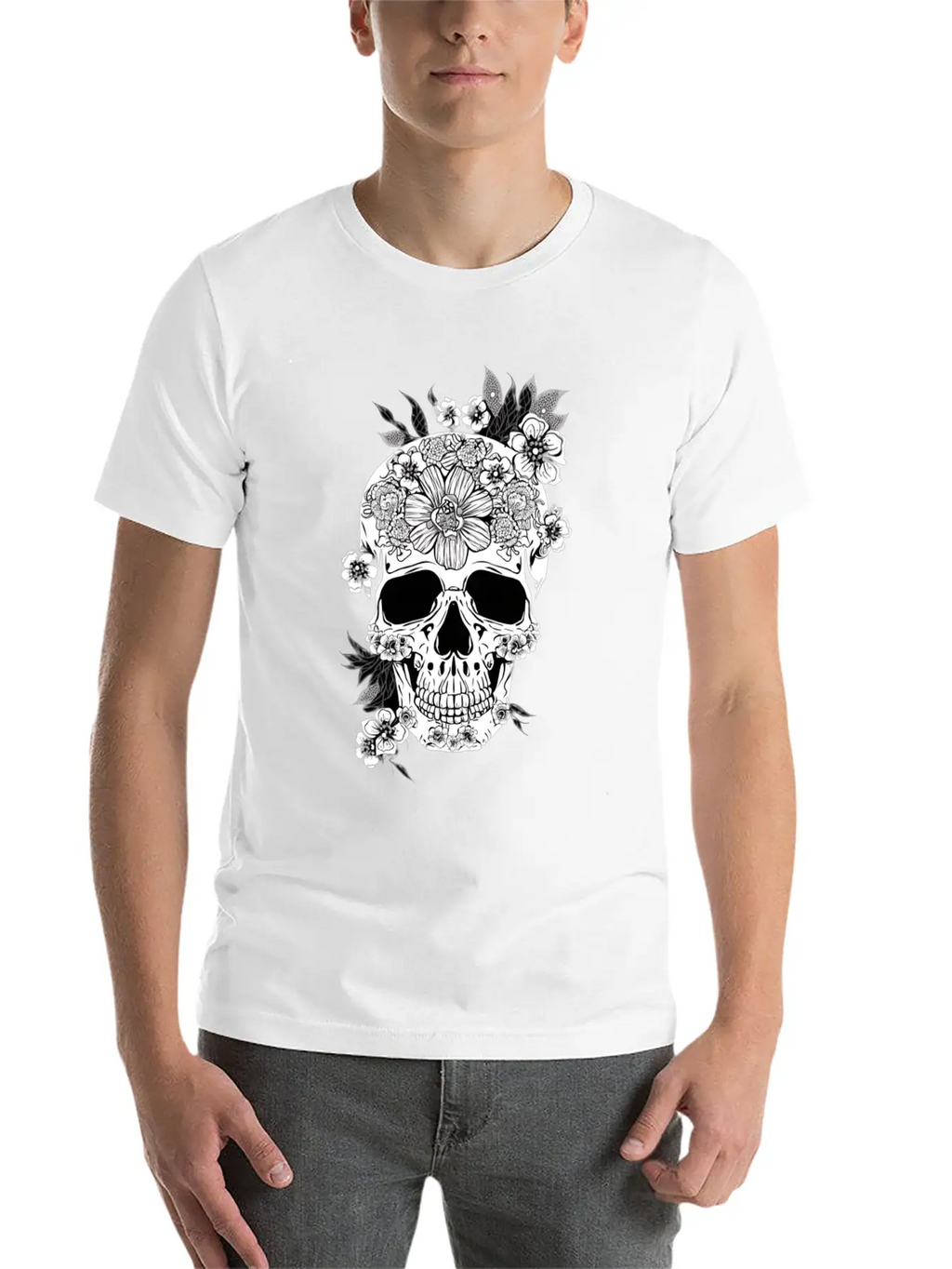 Aesthetic Flowers Skull Art Unisex Casual T-Shirt – Clean Design For Daily Comfort