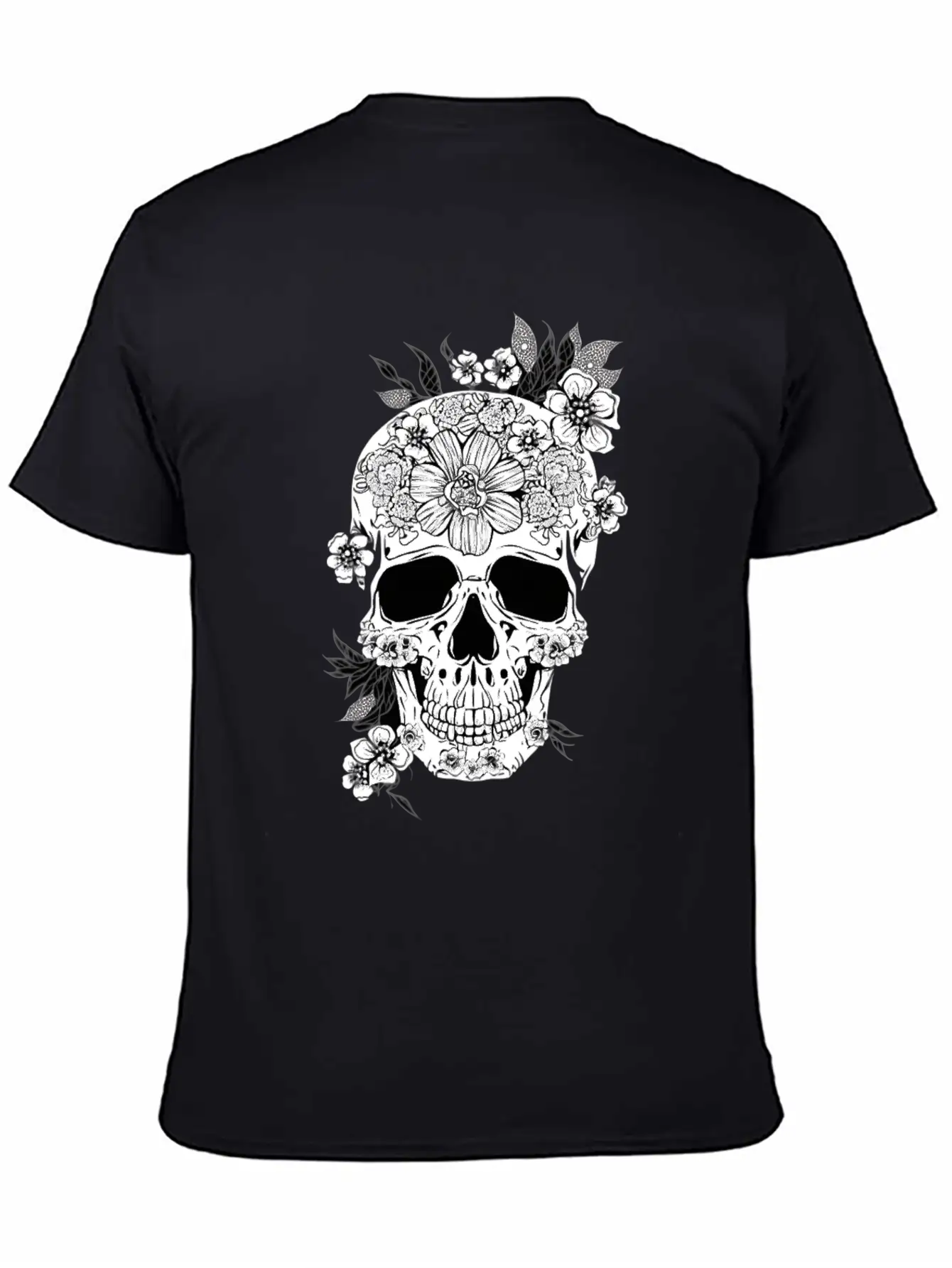Aesthetic Flowers Skull Art Unisex Casual T-Shirt – Clean Design For Daily Comfort