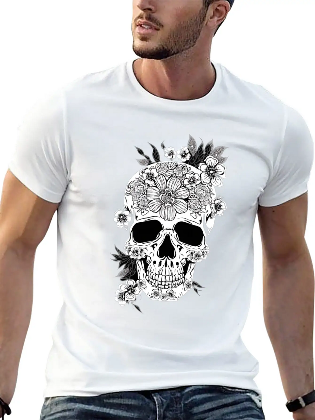 Aesthetic Flowers Skull Art Unisex Casual T-Shirt – Clean Design For Daily Comfort