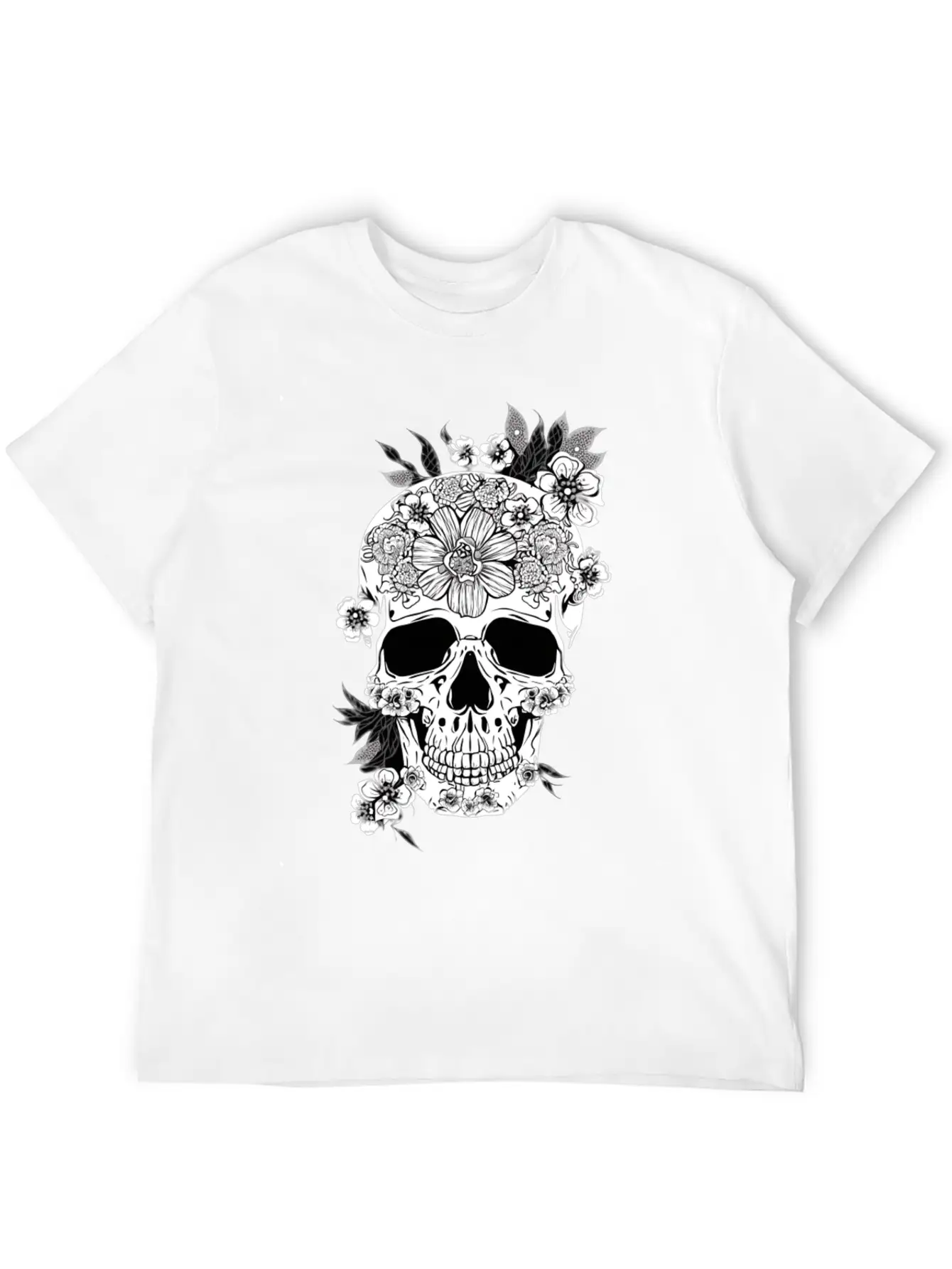 Aesthetic Flowers Skull Art Unisex Casual T-Shirt – Clean Design For Daily Comfort