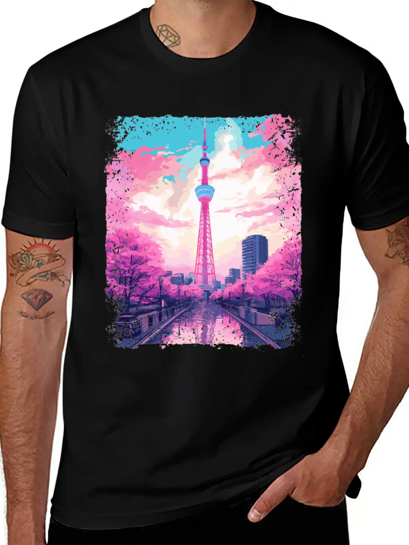 Aesthetic Skytree Tokyo Vaporwave Japanese Sight Breathable Graphic T-Shirt – Perfect For Casual Days