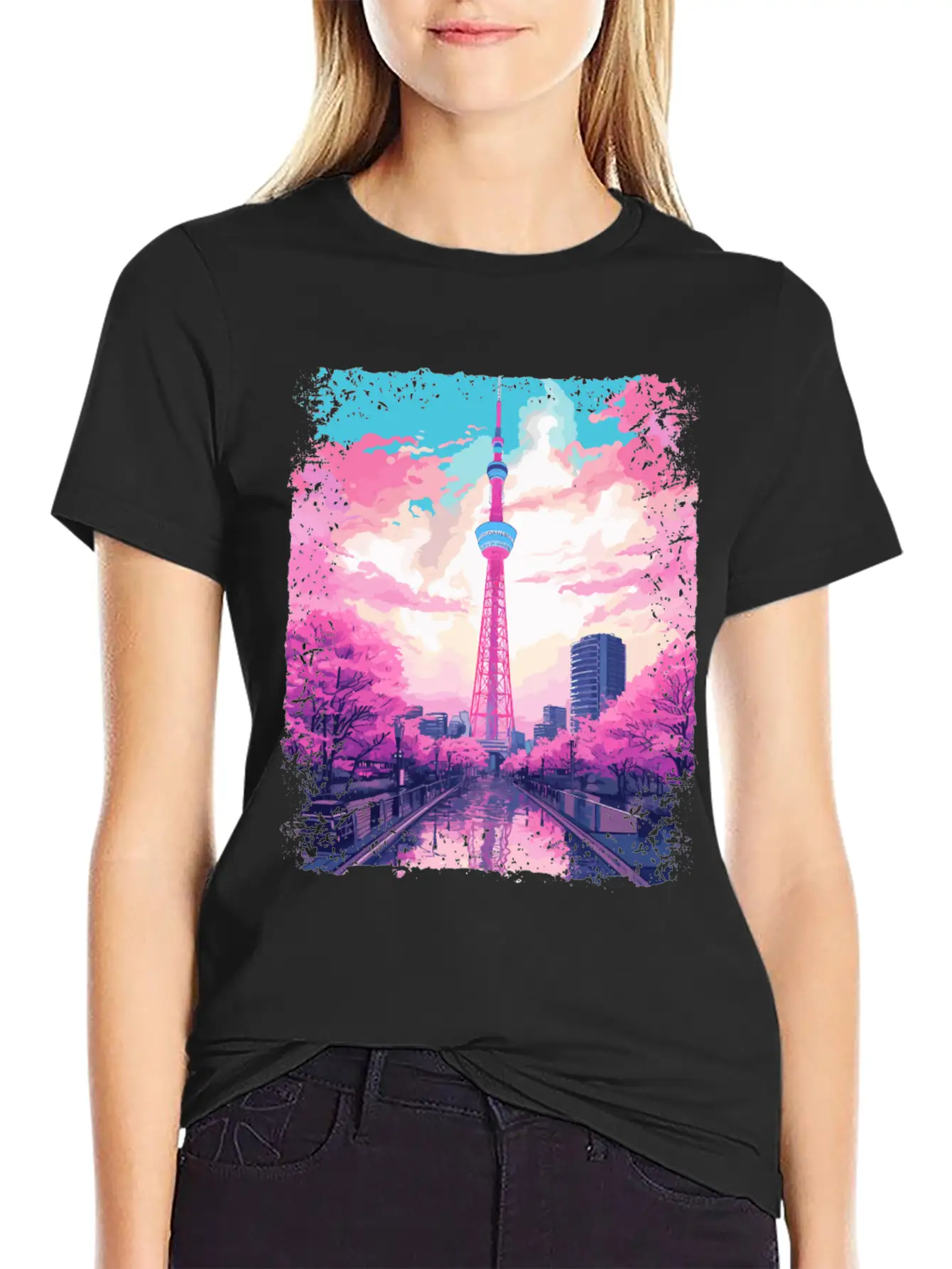 Aesthetic Skytree Tokyo Vaporwave Japanese Sight Breathable Graphic T-Shirt – Perfect For Casual Days