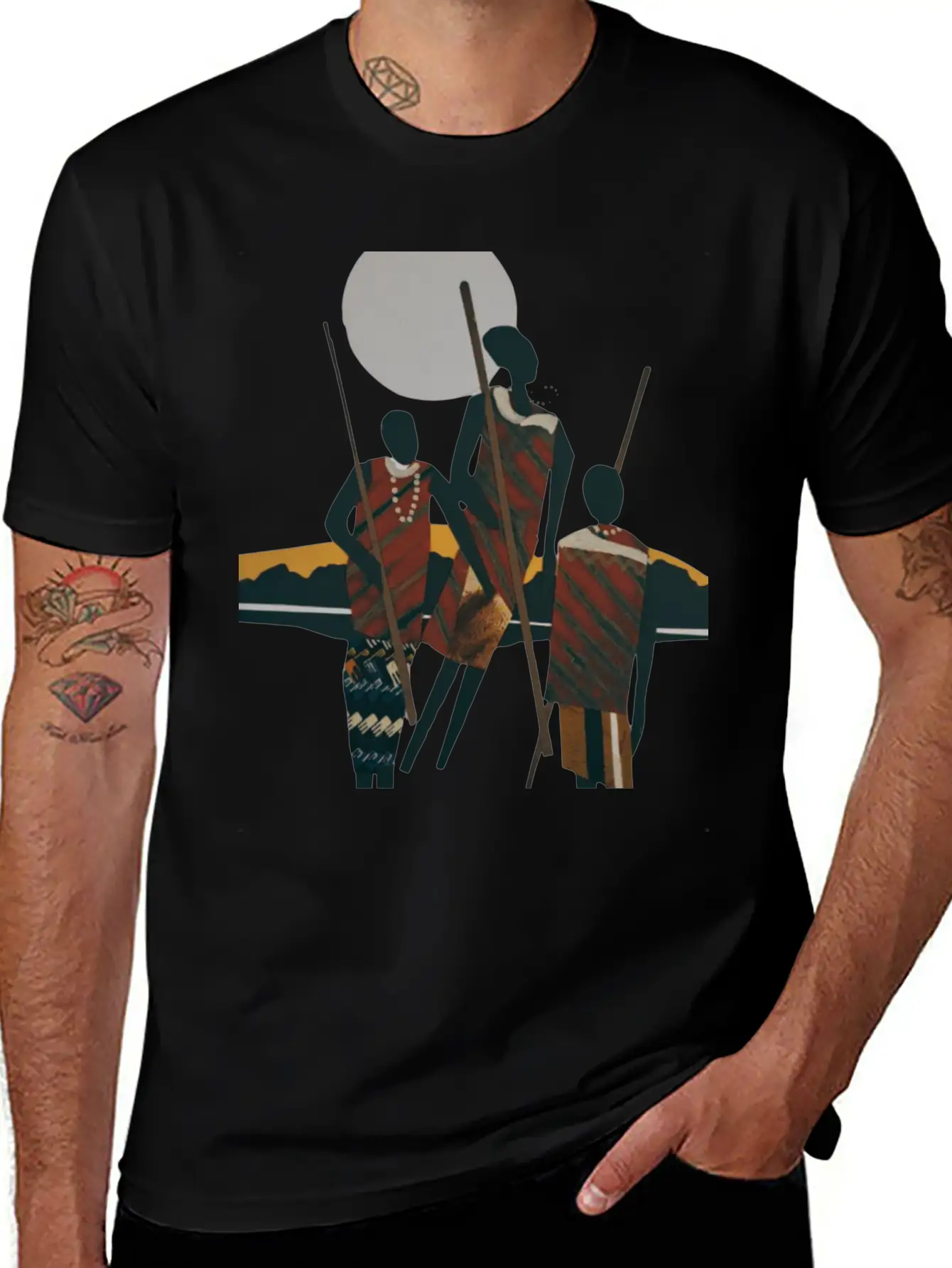 African Art, Tribal Men, Ethnic Art, Gift For All Classic Crew Neck Graphic Tee – Everyday Minimal Look