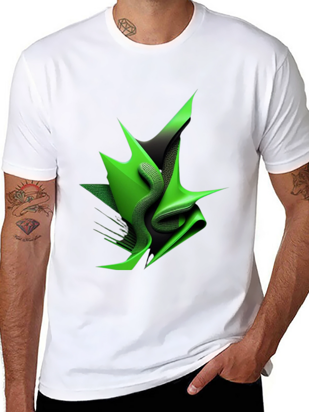 Abstract Green Design Black T-Shirt