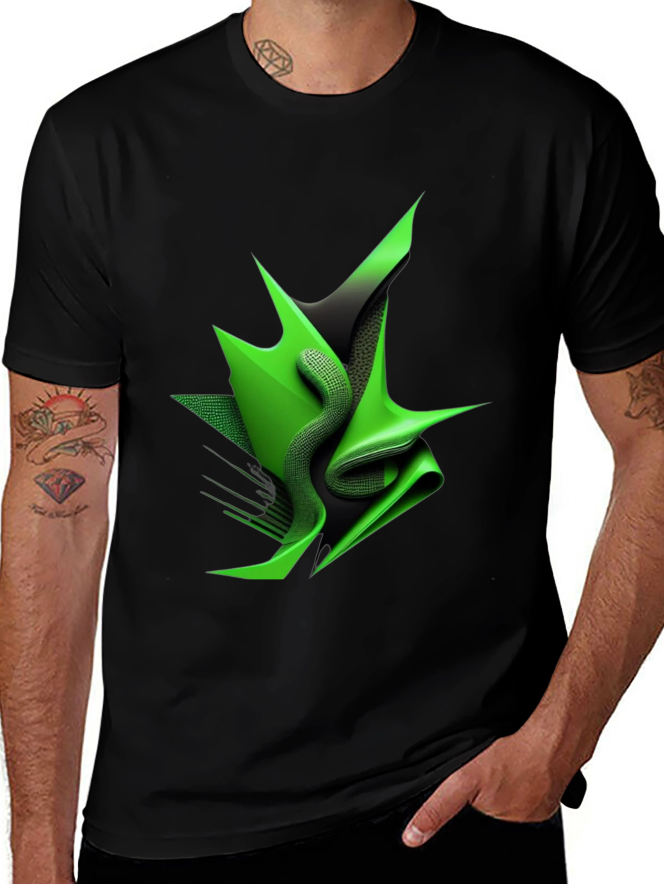 Abstract Green Design Black T-Shirt